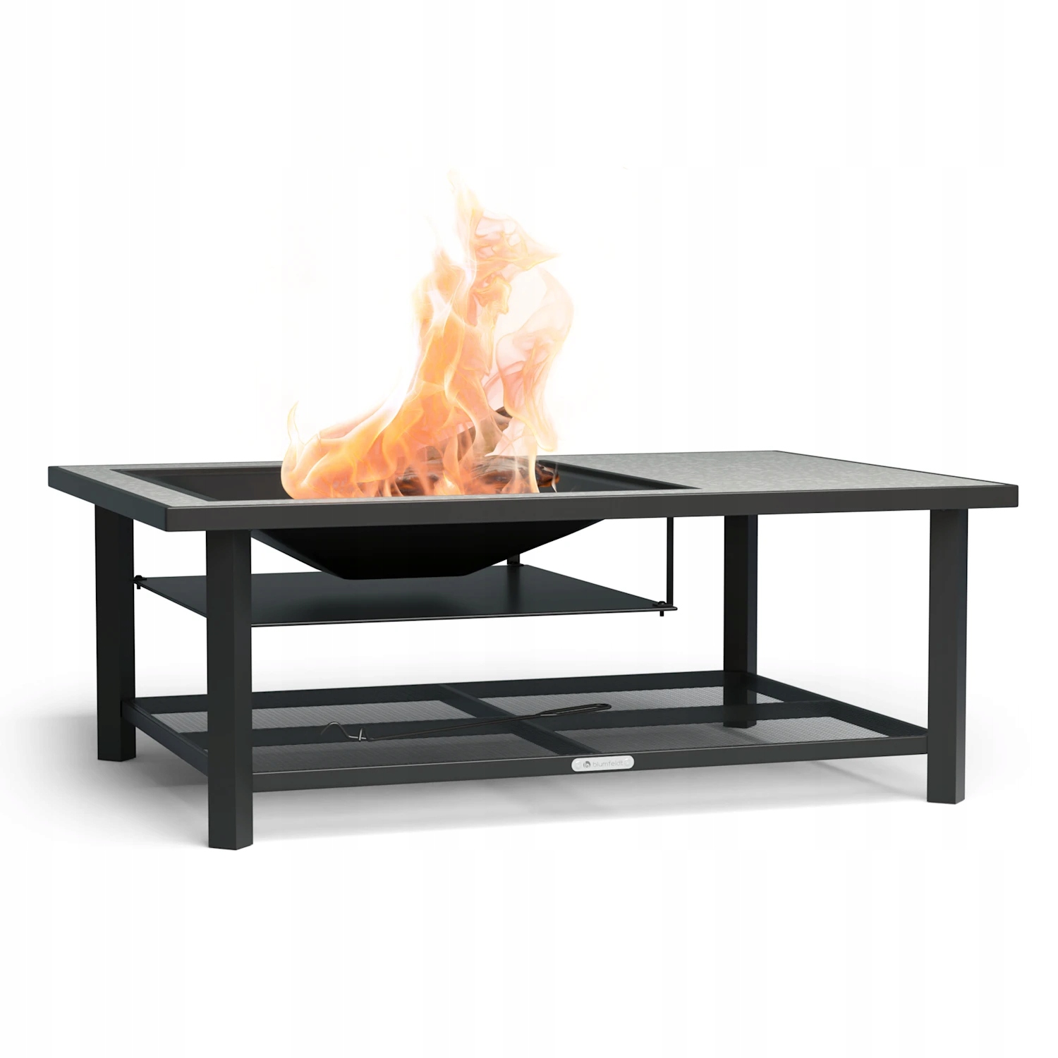 Duże Palenisko Ogrodowe Grill Ogrodowy Ognisko Ruszt 122X87CM Stal Stolik