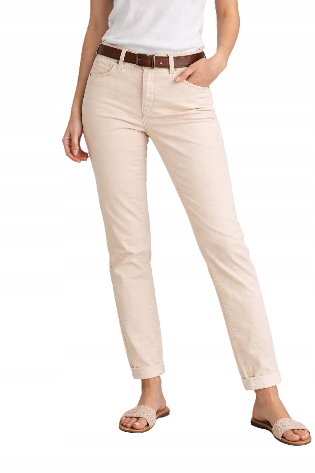 M.sara Damskie Spodnie Jeansy Boyfriend Wysoki Stan Pasek Mom Fit L