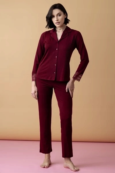 Poem dlouhé pyžamo na knoflíky červená XXXL