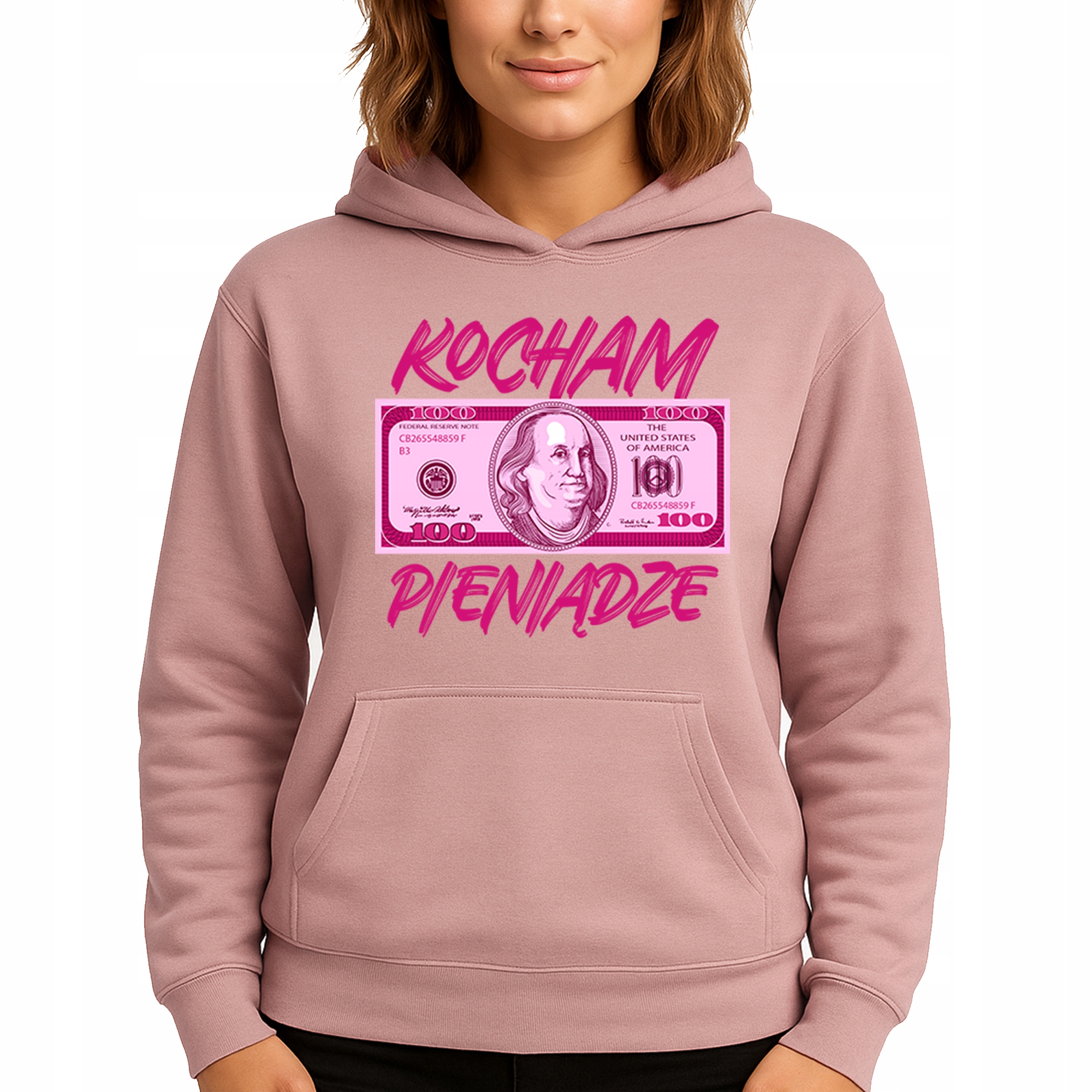 Mikina Růžová Hoodie S Kapucí Dárek Pro Ni Miluji Peníze M