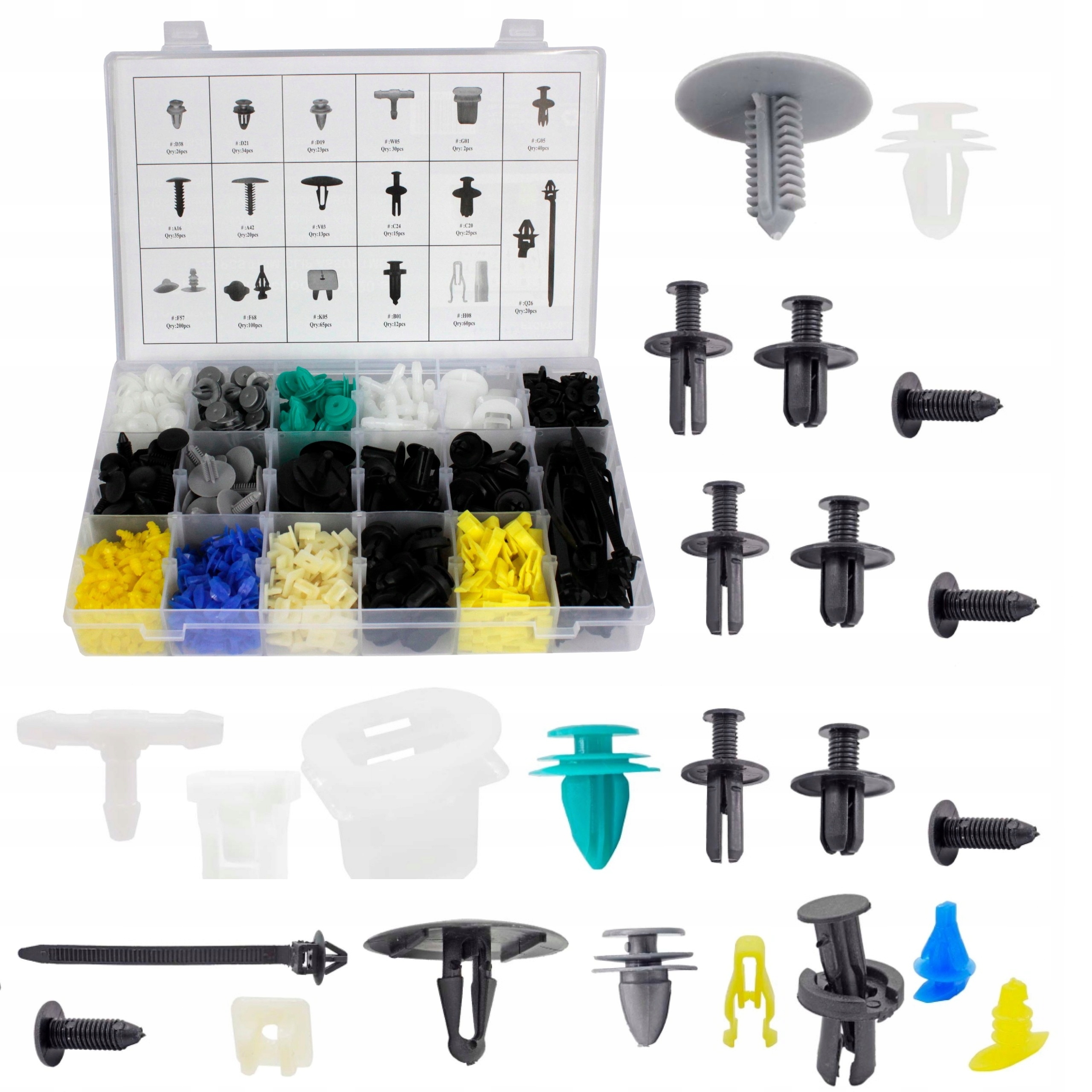 ZESTAW 720 SZT. SPINKI KOŁKI SAMOCHODOWE DO TAPICERKI KLIPSY Kod producenta FTCA720