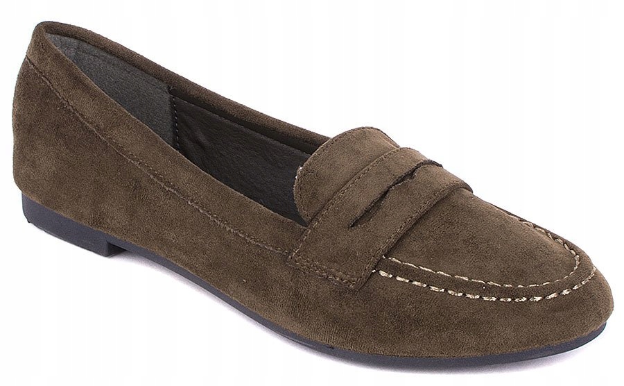 

3838 Khaki Zielone Zamszowe Baleriny Mokasyny 39