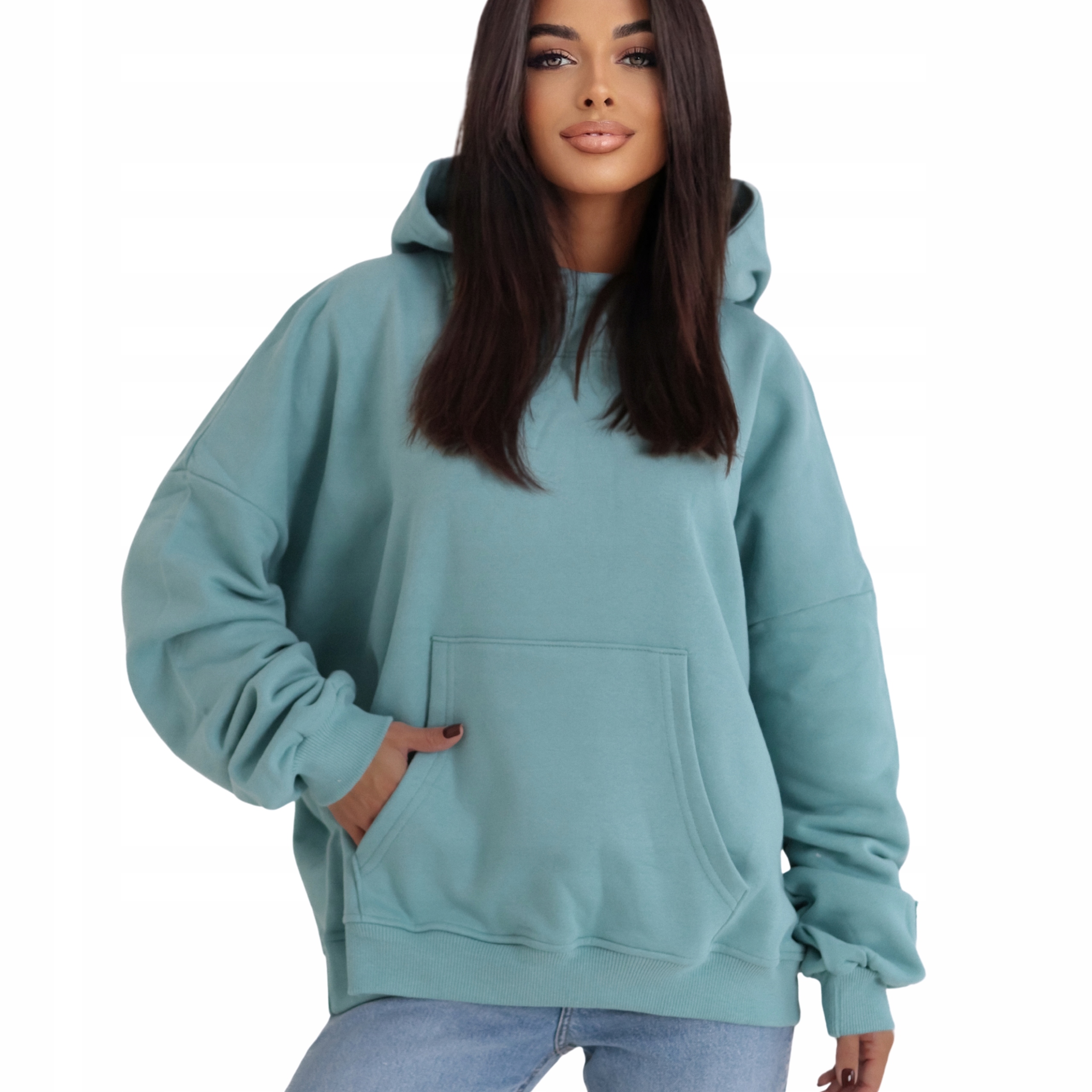 Dámská oversized Mikina s kapucí s kapucí klokanka vzorem Premium mátová XL/XXL