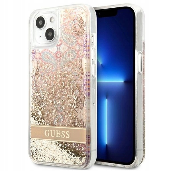 Etui Guess Paisley Liquid Glitter na iPhone 13 mini złote