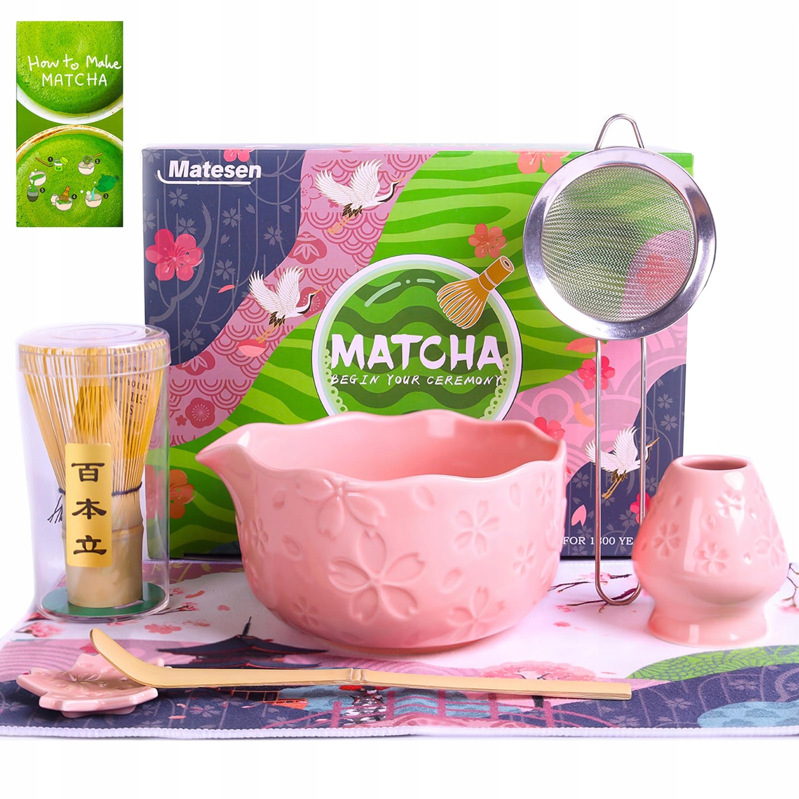 Sada pro Matcha Matesen 7 Částečně růžový keramický bambus na čaj