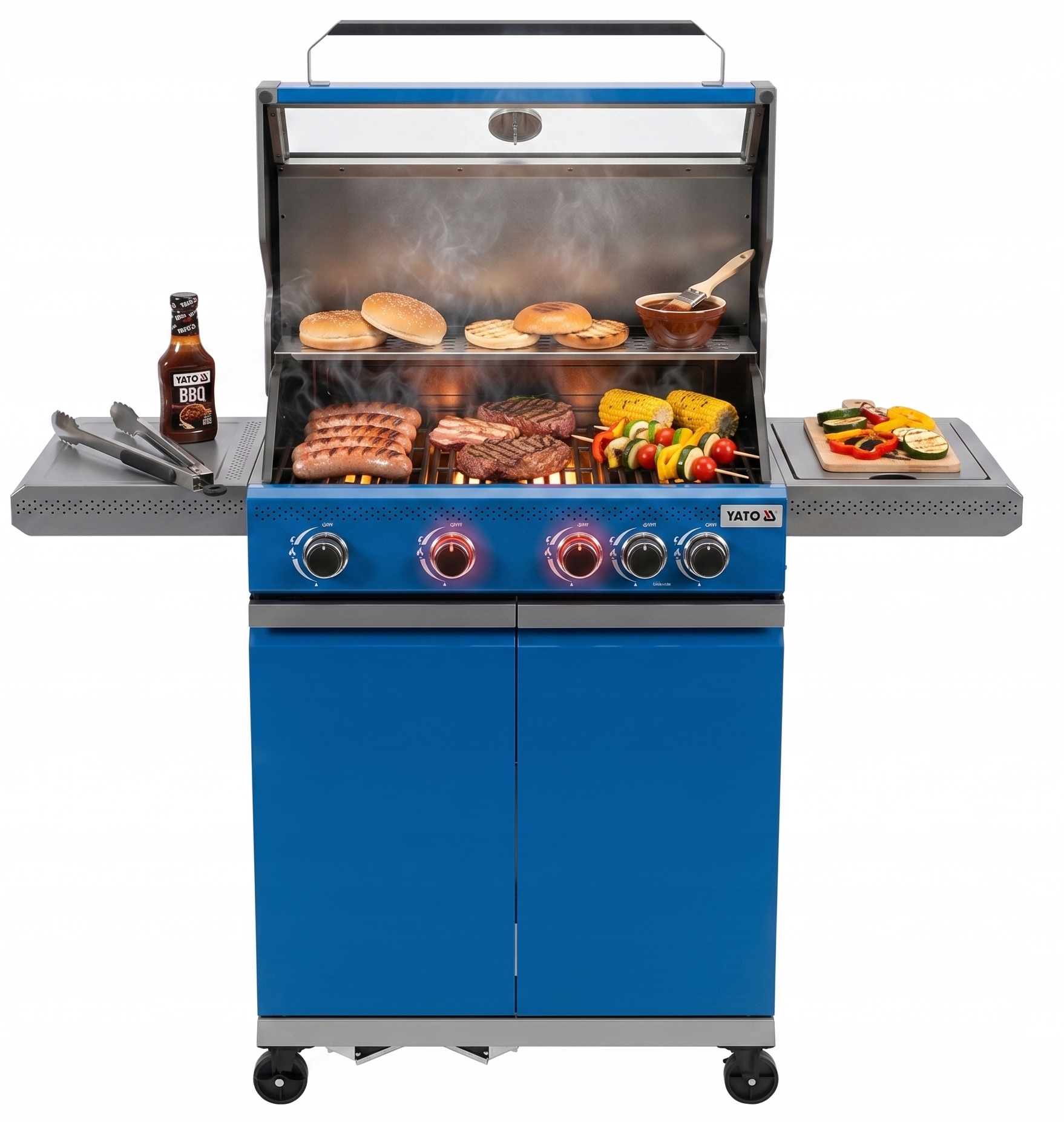 Grill Gazowy Itami 4+1, 14,5KW, Z Szybą, Niebieski Yato YG-20033