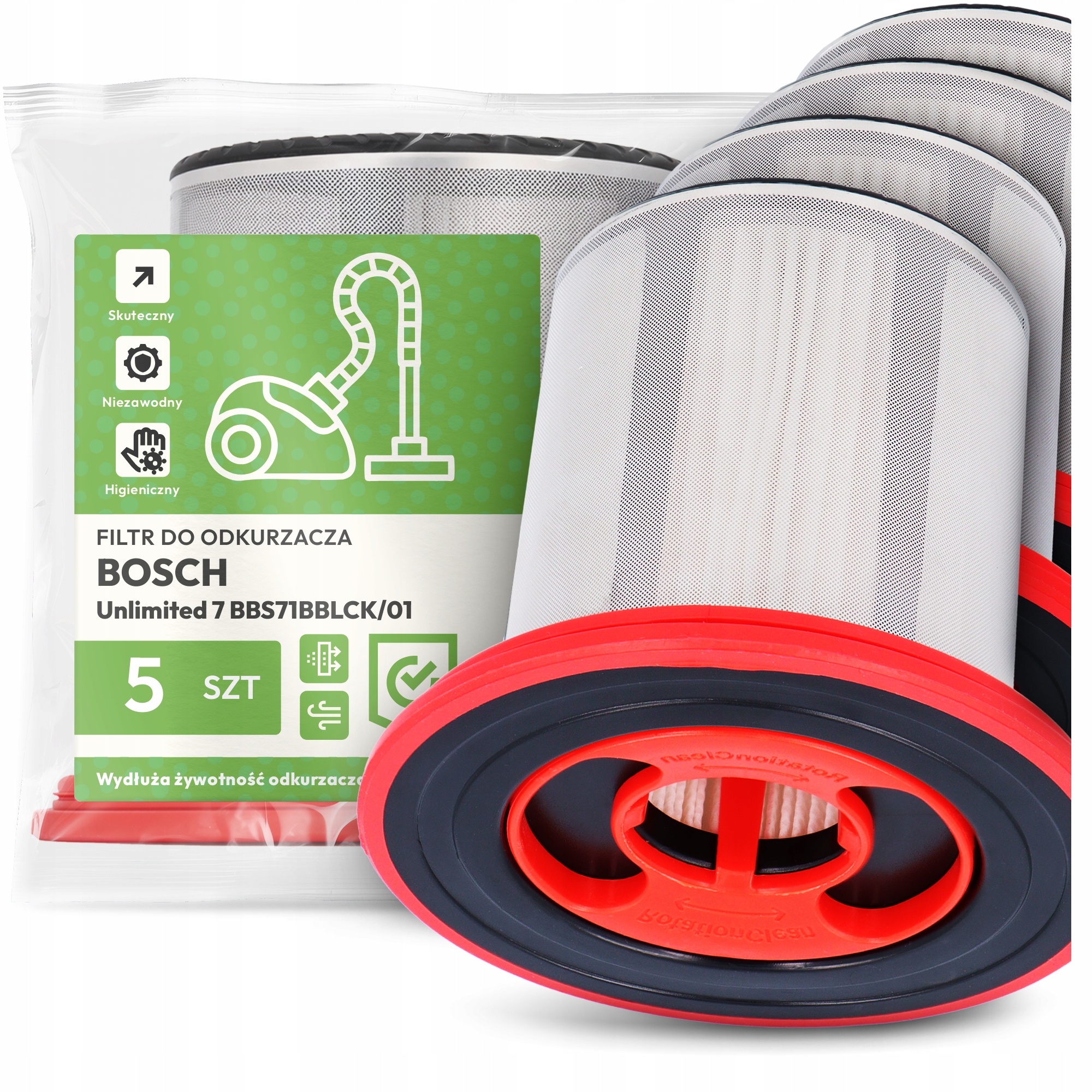 5 x Vzduchový Filtr pro Vysavač Bosch Unlimited 7 BBS71BBLCK/01 Hepa Em-w