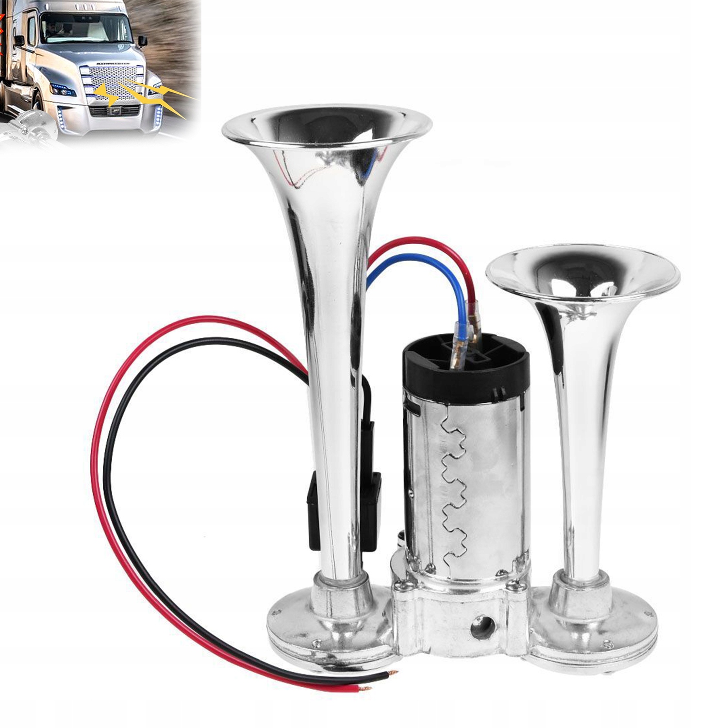 Klakson Kamion Trubka Fanfara Kompresor 12V Hlasitý Pneumatický 600dB Chrom