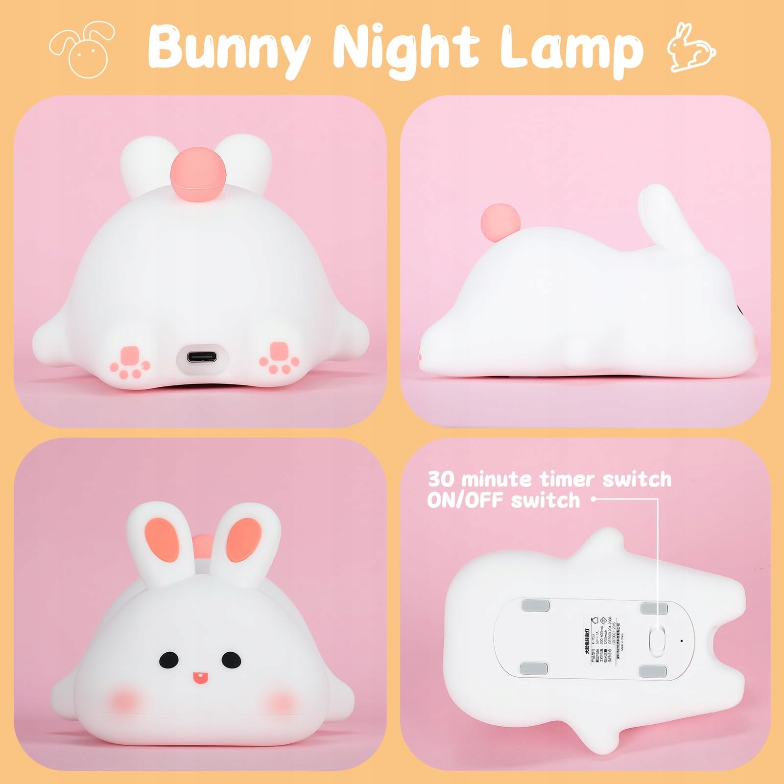 LOVERUIS Lampka Nocna Dla Dzieci Królik Lampka LED Do Pokoju Dziecięcego — miniatura 6