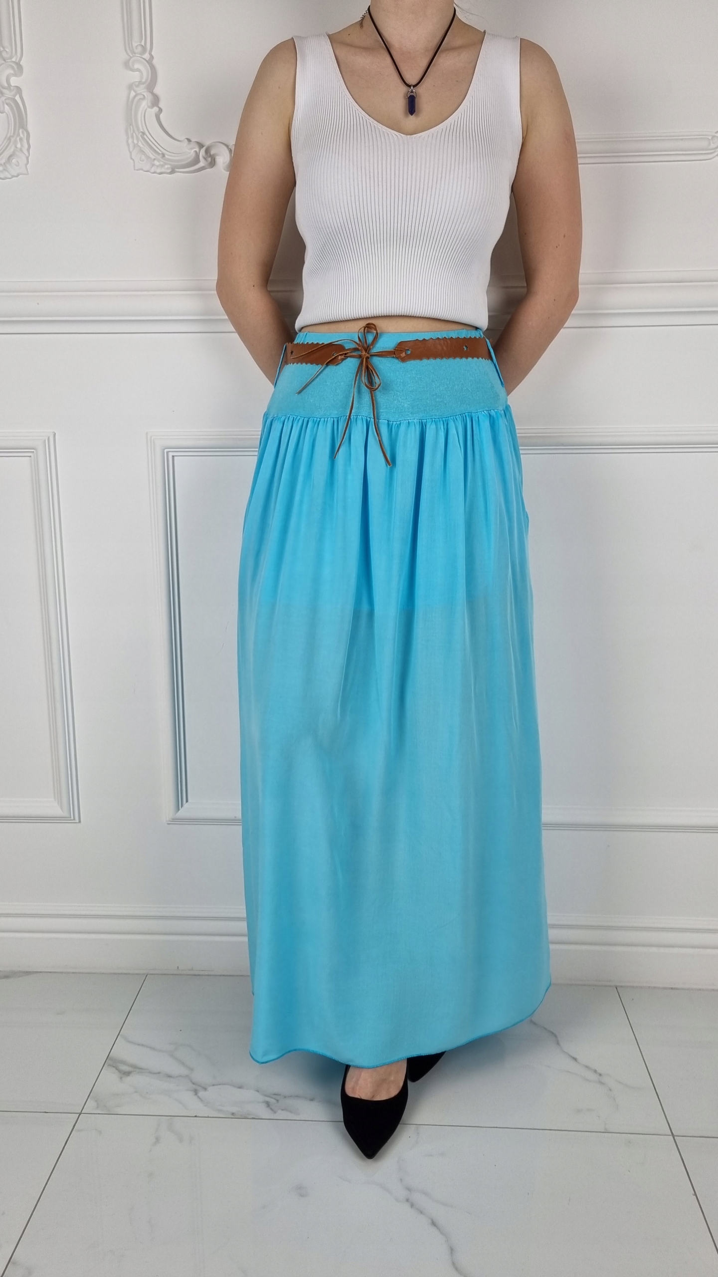 ZWIEWNA DŁUGA SPÓDNICA MAXI DO KOSTEK BOHO DAMSKA Wzór dominujący bez wzoru