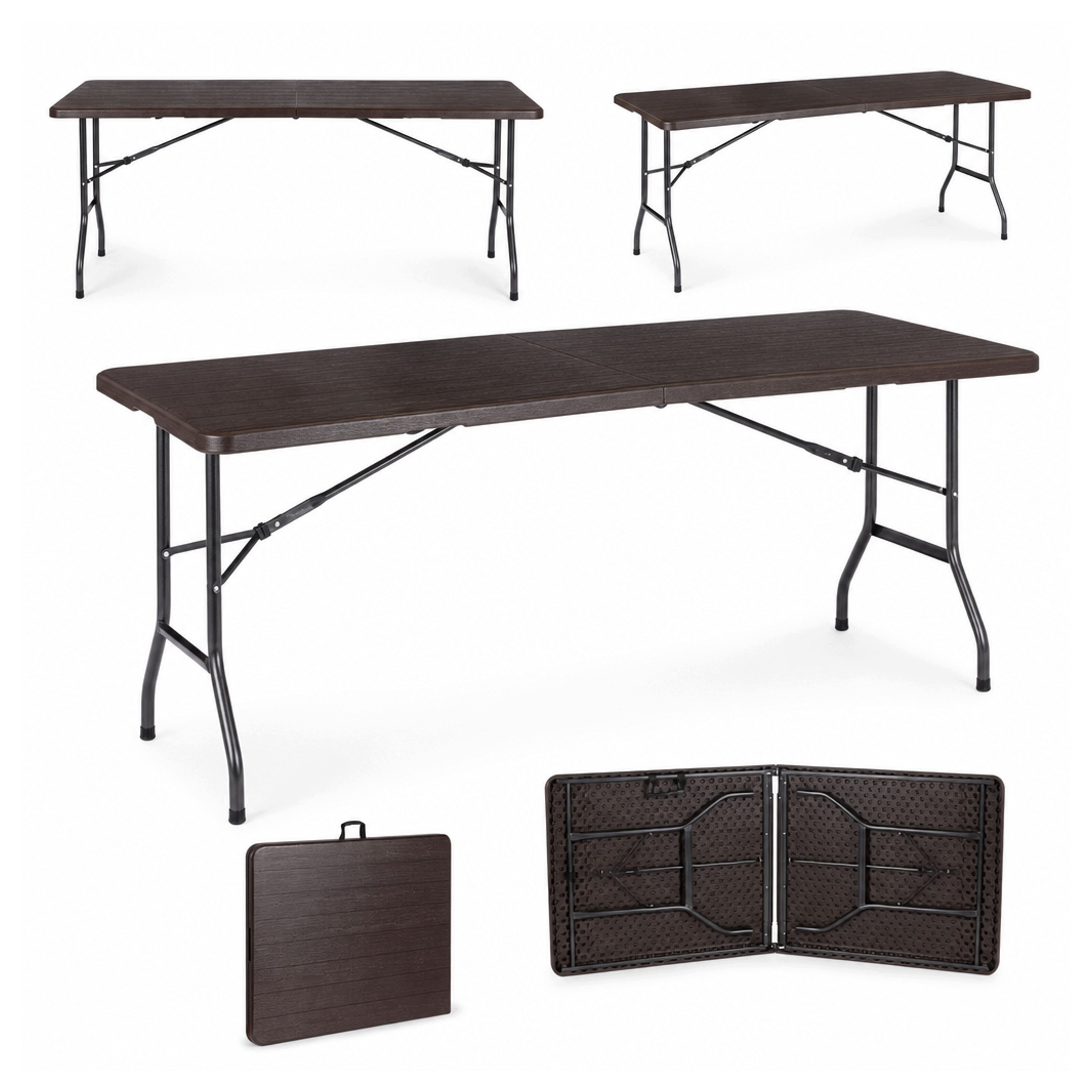 Velký cateringový stůl 180 x 74 cm, skládací, voděodolný, hnědý Hdpe
