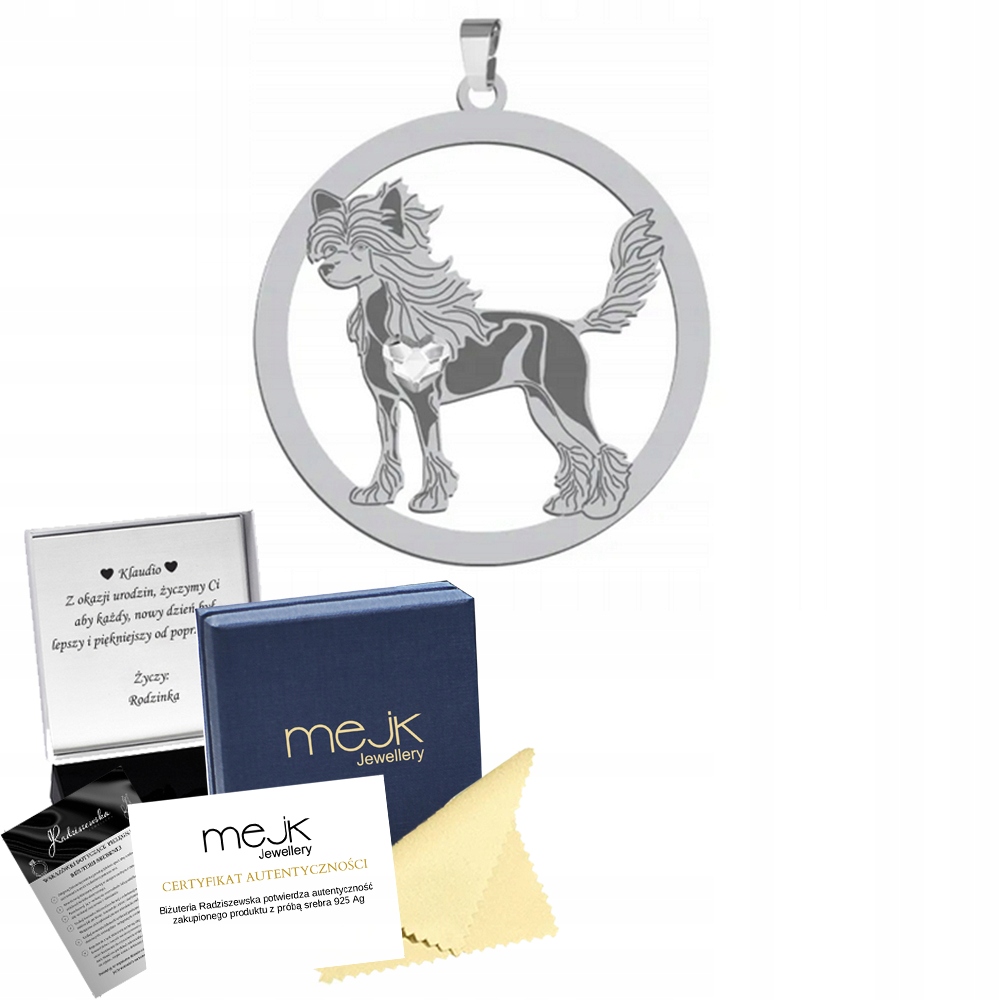 Stříbrný přívěsek se psem Grzywacz Čínský Nagi 925 Šperky Gravírování Bonus