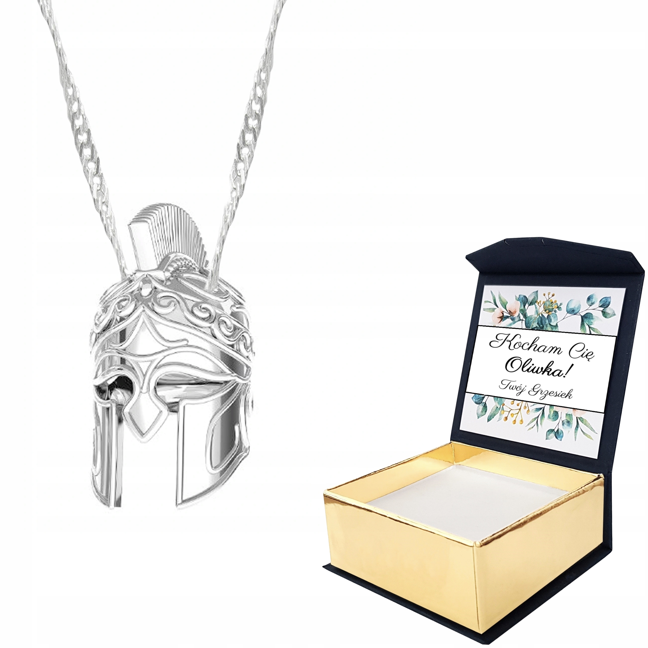 Stříbrný náhrdelník 925 Helma Spartan Vlastní Potisk