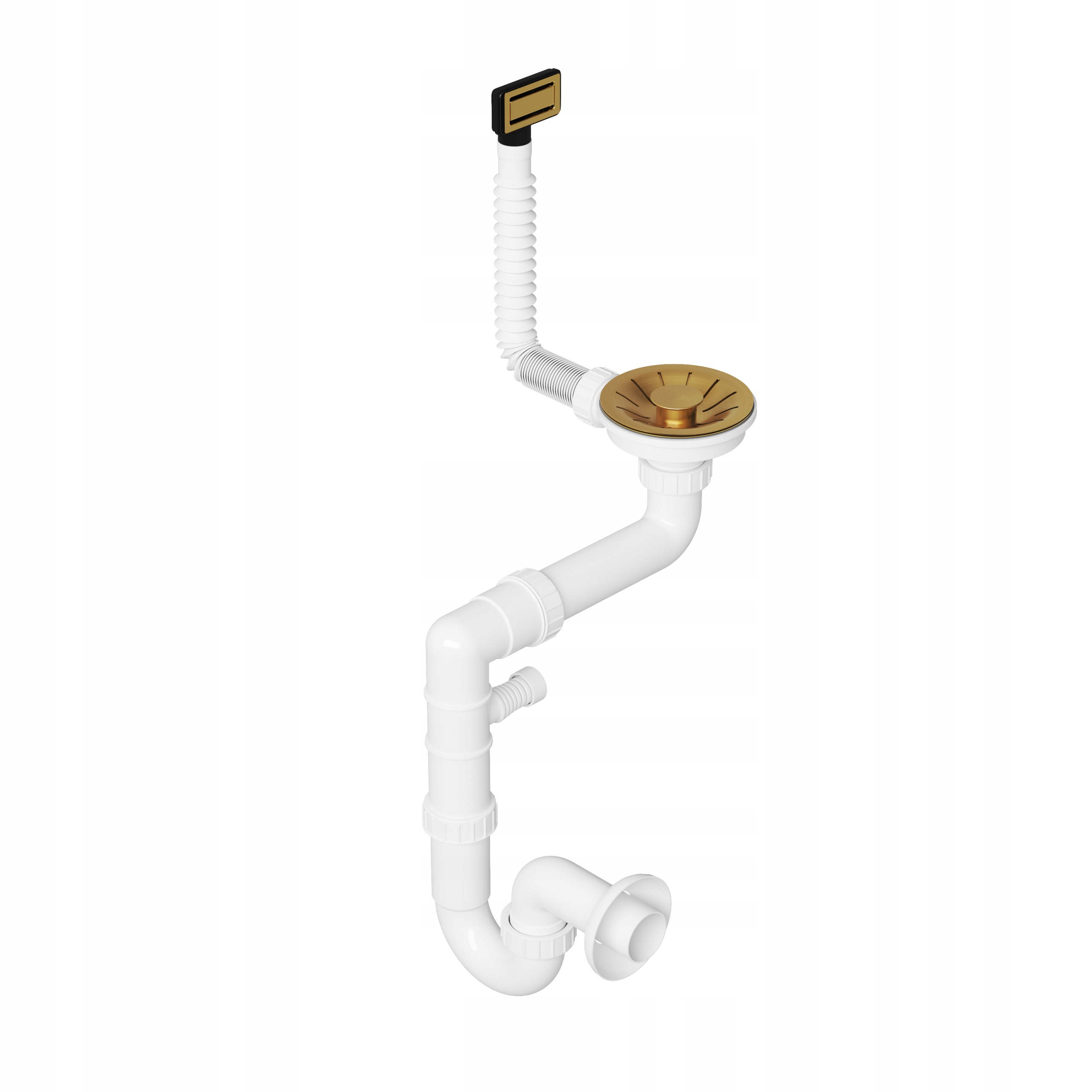 Sifón Lux do oceľového umývadla jednokomorový s obdĺžnikovým zlatým prepadom