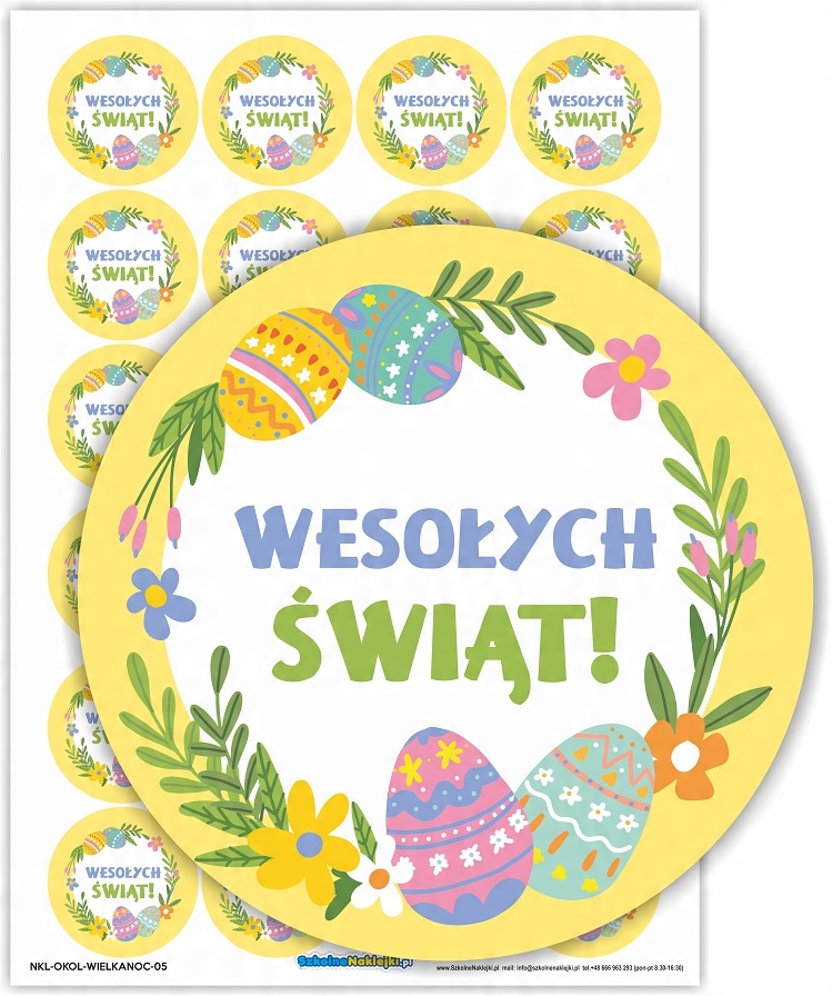 

Naklejki Wielkanocne Wesołych Świąt 40mm,24 szt.
