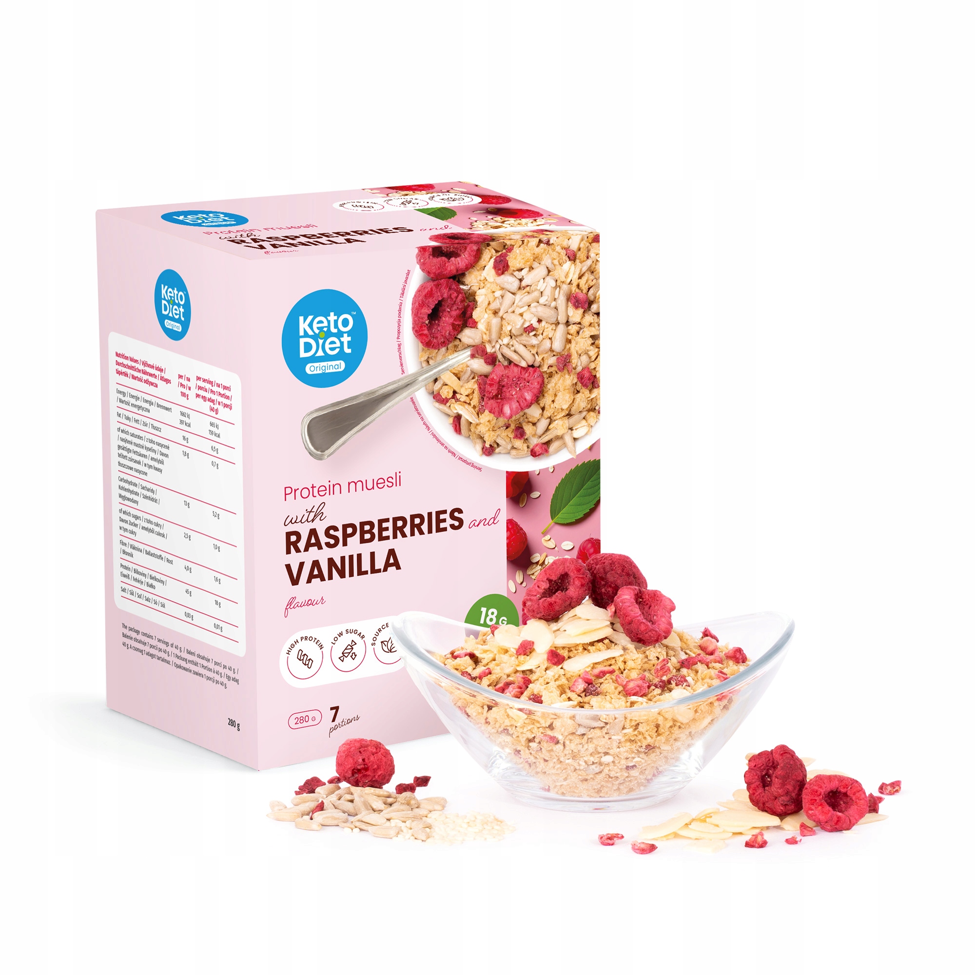 Levně Proteinové müsli s malinami a vanilkovou příchutí (7 porcí)