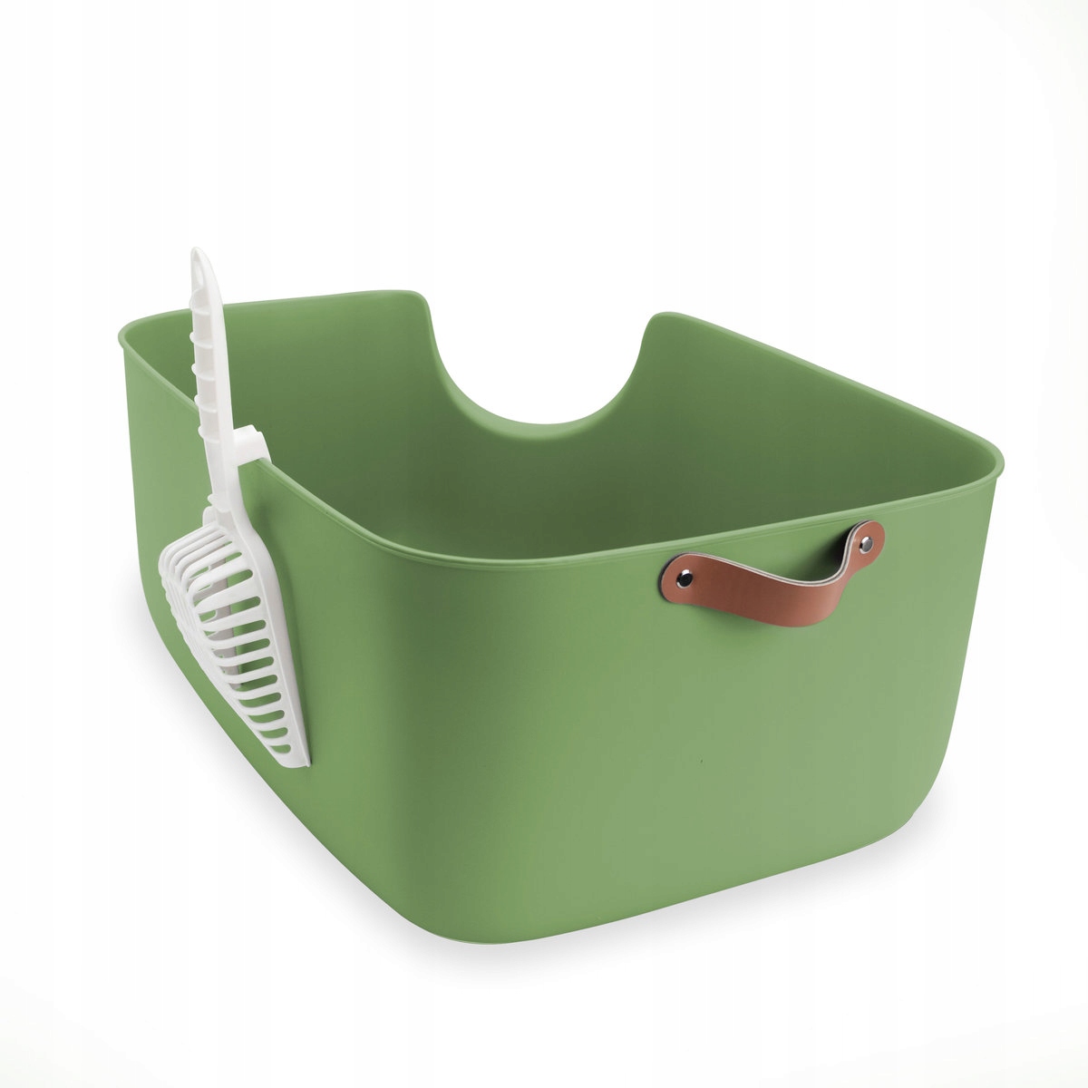 Levně Velká otevřená kočičí toaleta pro kočky Corner s lopatkou, kožená rukojeť, stabilní, eco+