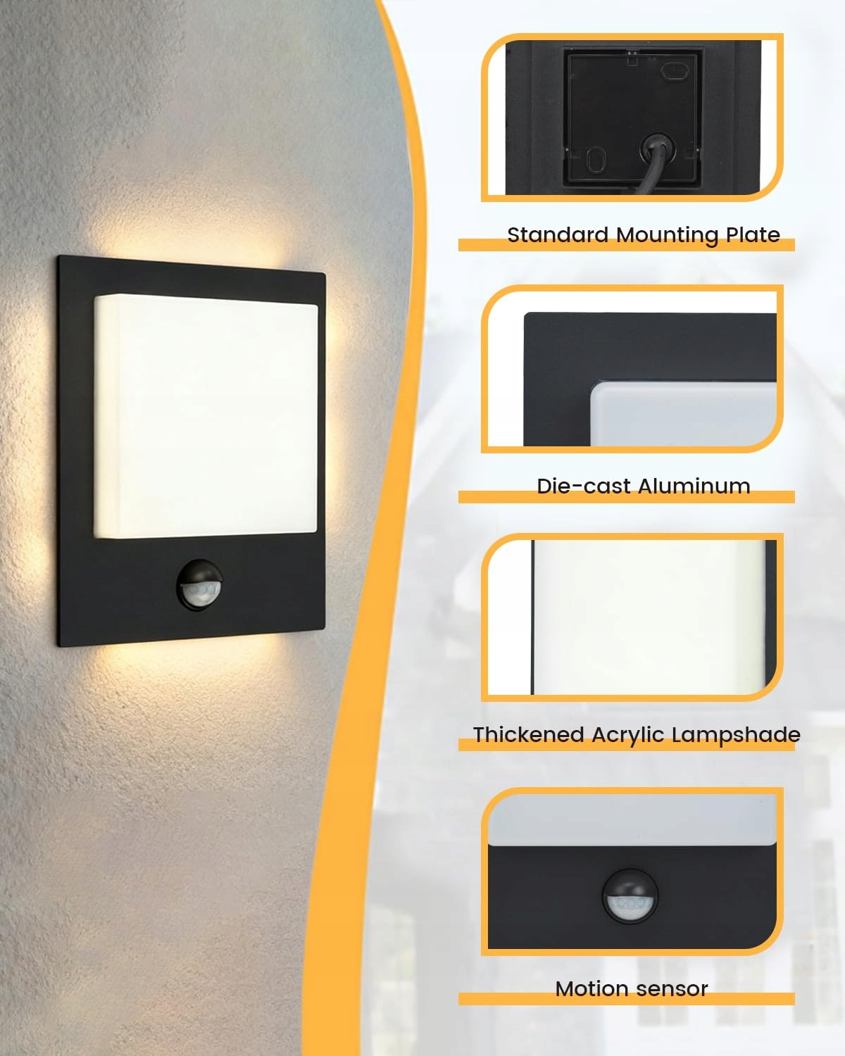 MULANDI Lampa Zewnętrzna Z Czujnikiem Ruchu 4000K IP44 Na Taras Ogród — miniatura 5