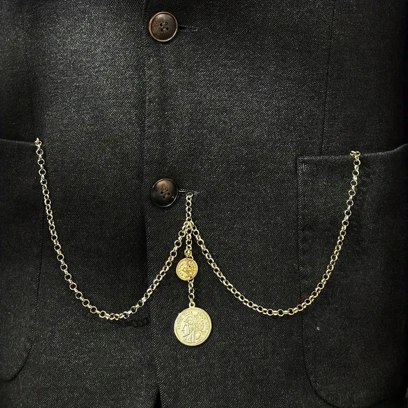 Dewizka podwójna złota medalik łańcuszek do zegarka retro steampunk vintage