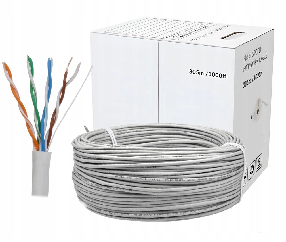 Kabel Internetowy Utp Kategoria 5E Miedź 100% Cu Skrętka 305 Metrów