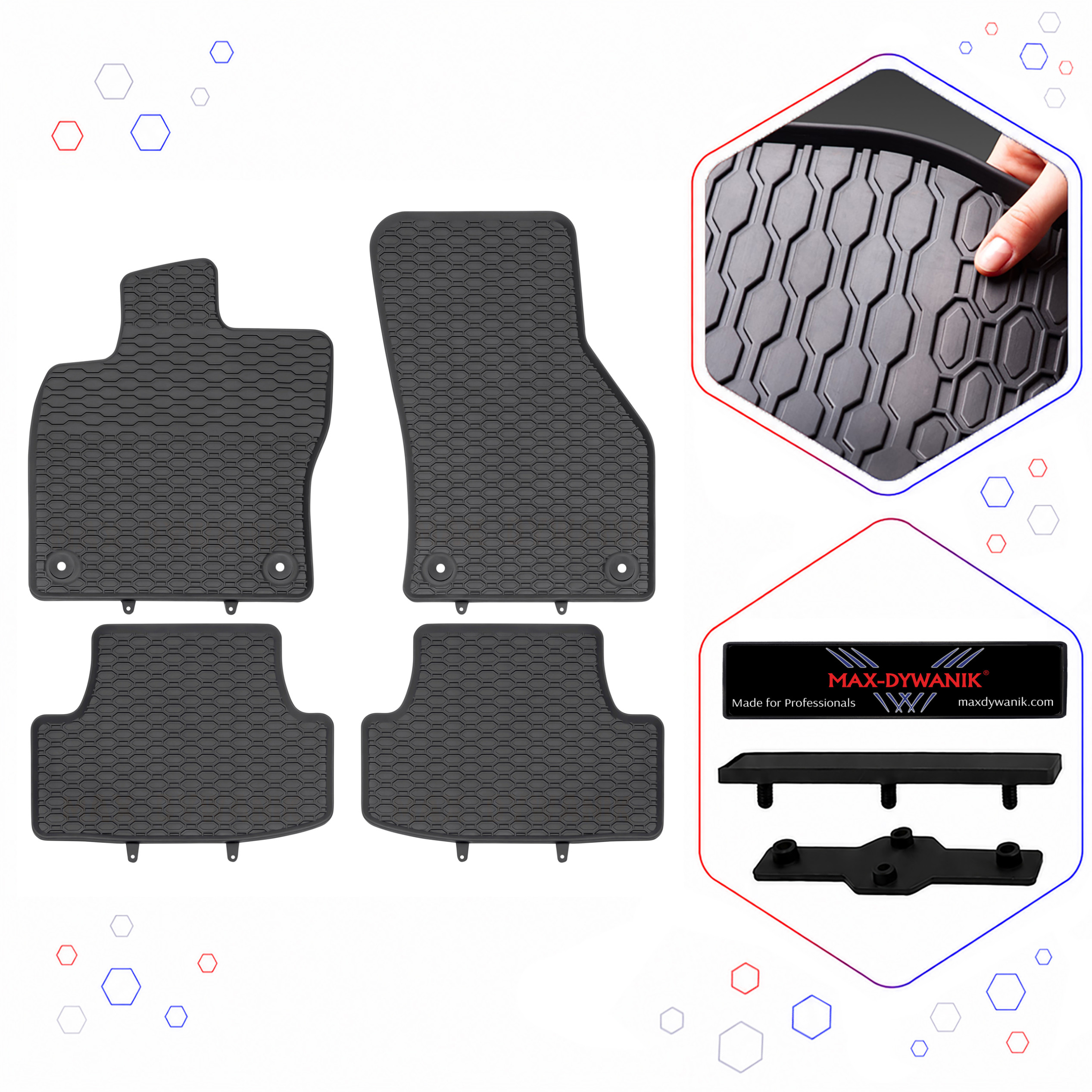 Vw T-Roc 17- czarne do samochodu dywaniki gumowe pod model auta Emblemat