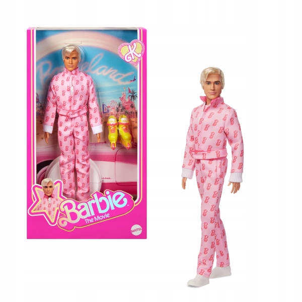 Barbie Movie Ken Lalka filmowa Różowy kombinezon litera B JCP80