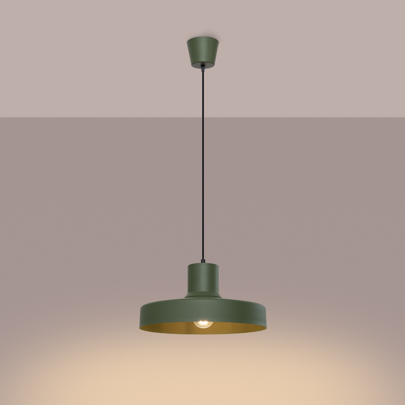 Zelená minimalistická závesná lampa Bilo; do kuchyne, jedálne, nad stôl