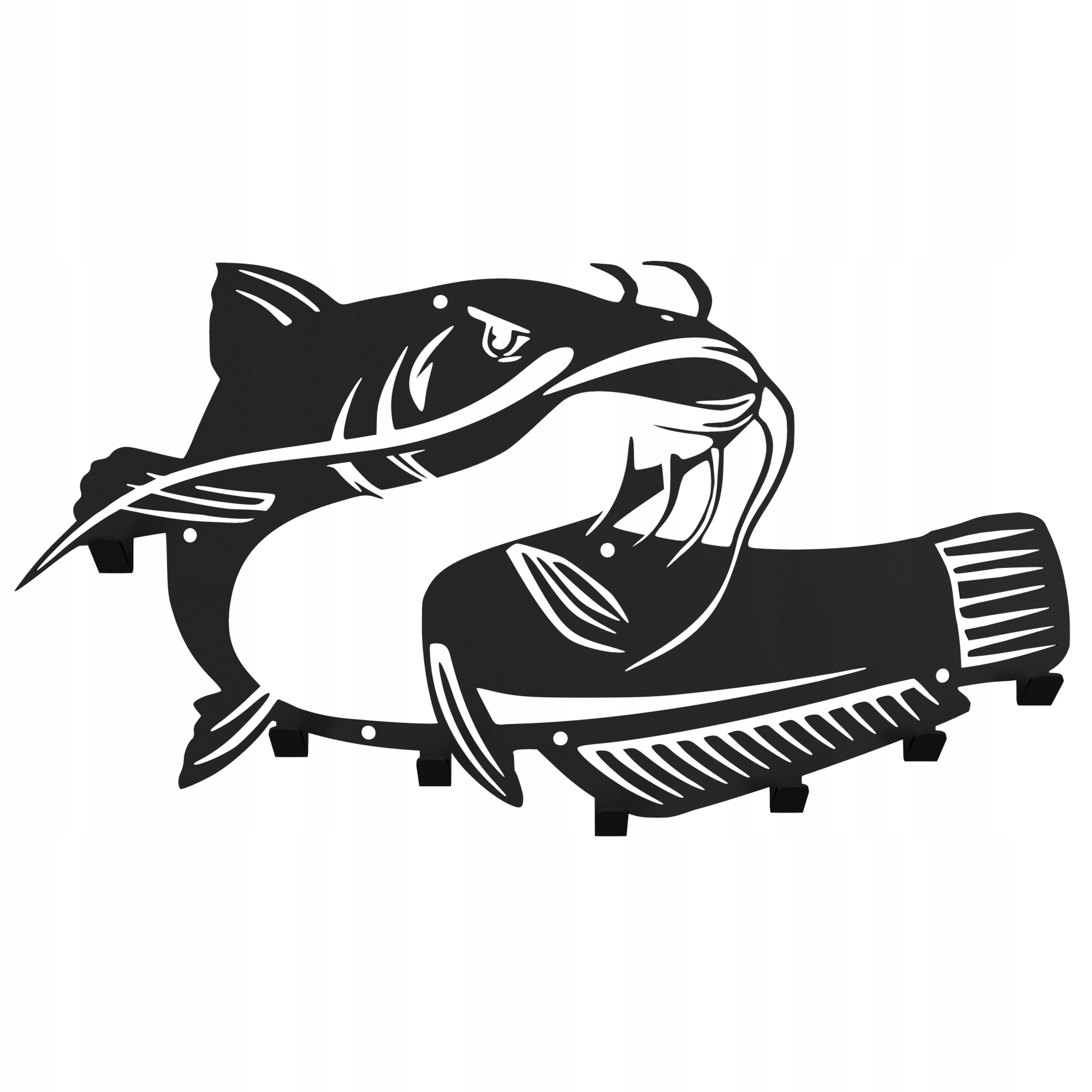 Velký kovový nástěnný věšák do předsíně Rybář Ryba Sum černý