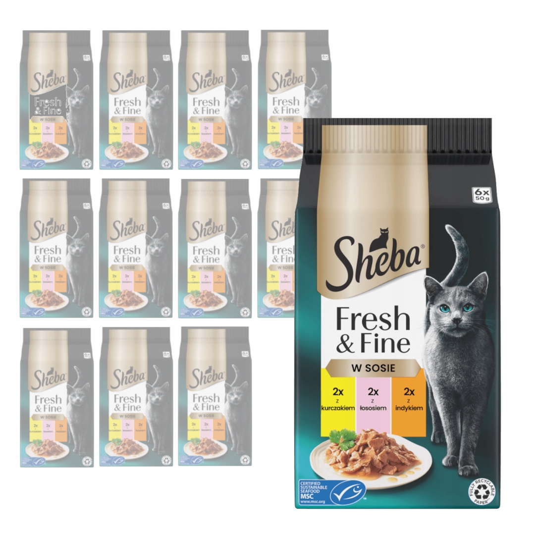 Levně Sheba Fresh & Fine Sáčky 72x50g Vlhké Krmivo v omáčce Pro Kočky Tři příchutě