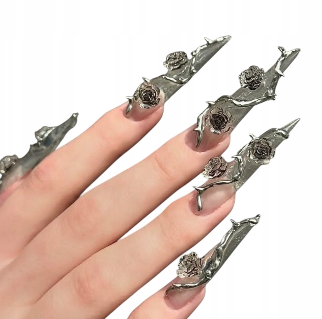 Press On Nails Umělé nehty Tipy na opakované použití 3D Růže, Xs