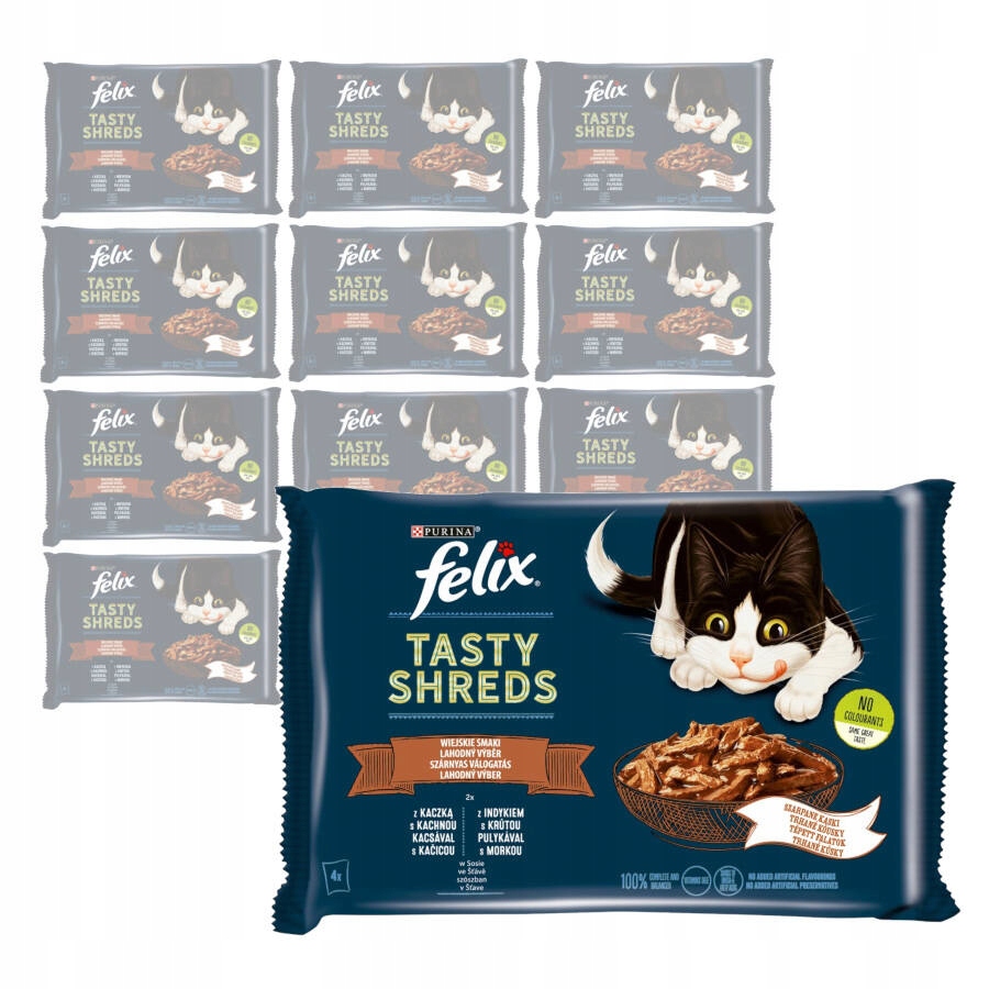 Purina Felix Tasty Shreds Krmivo Pro Kočky 48x80g s kachnou a krůtou v omáčce