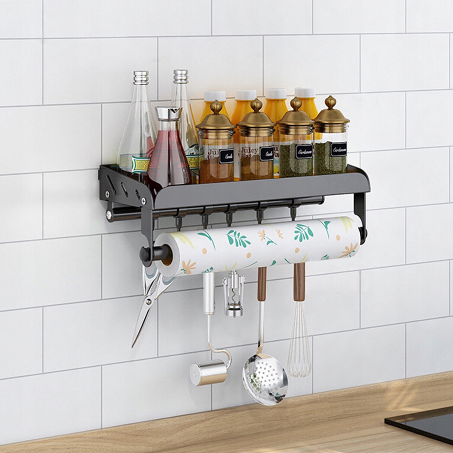 REGAŁ NA PRZYPRAWY DO ŁAZIENKI I KUCHNI, Z UCHWYTEM NA RĘCZNIKI 8 HACZYKAMI Stan opakowania oryginalne