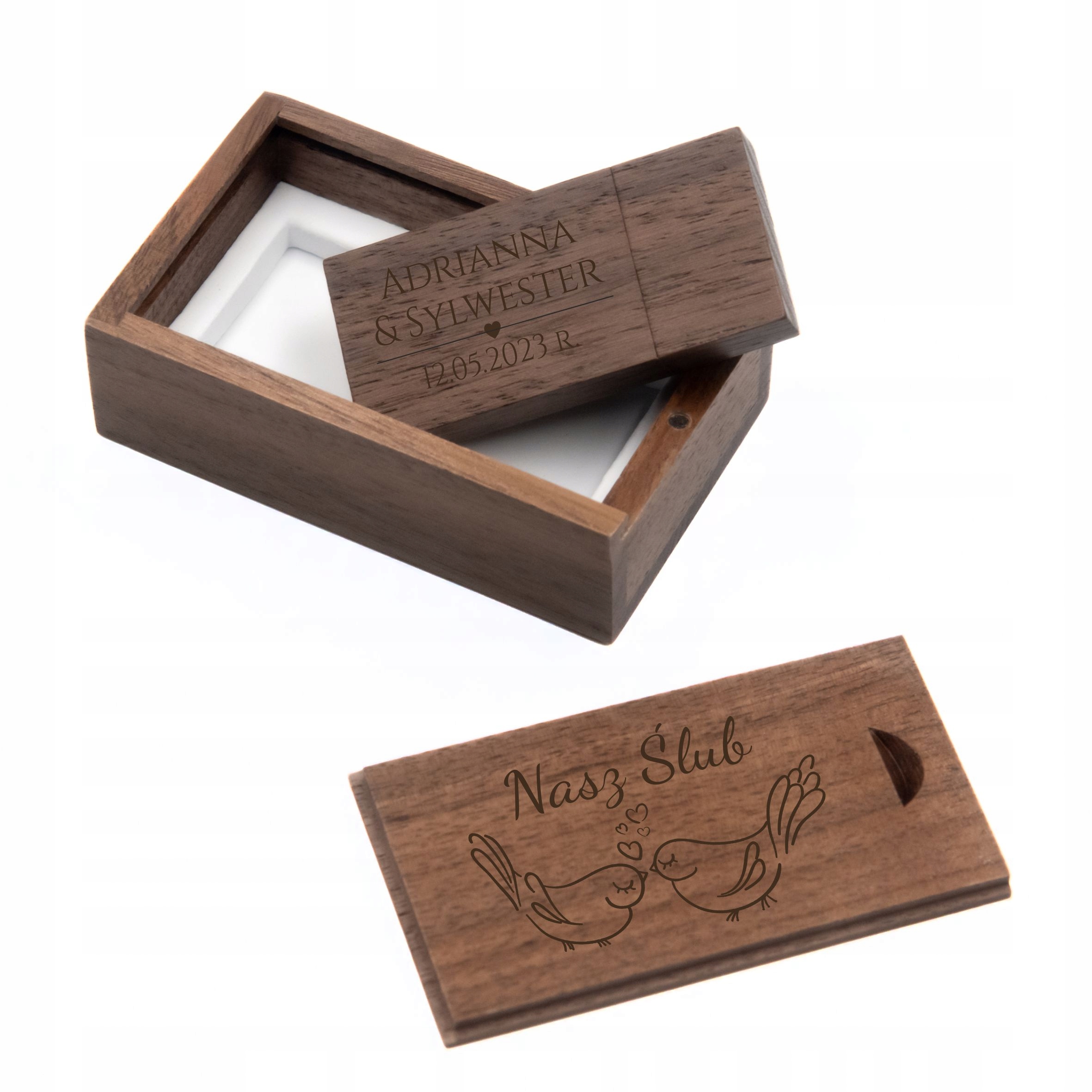 Pendrive w pudełku 256 Gb USB3.0 drewniany Grawer Logo ślub komunia chrzest