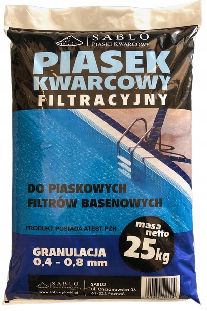 PIASEK POMPY BASENOWEJ PIASKOWEJ KWARCOWY PZH 25kg