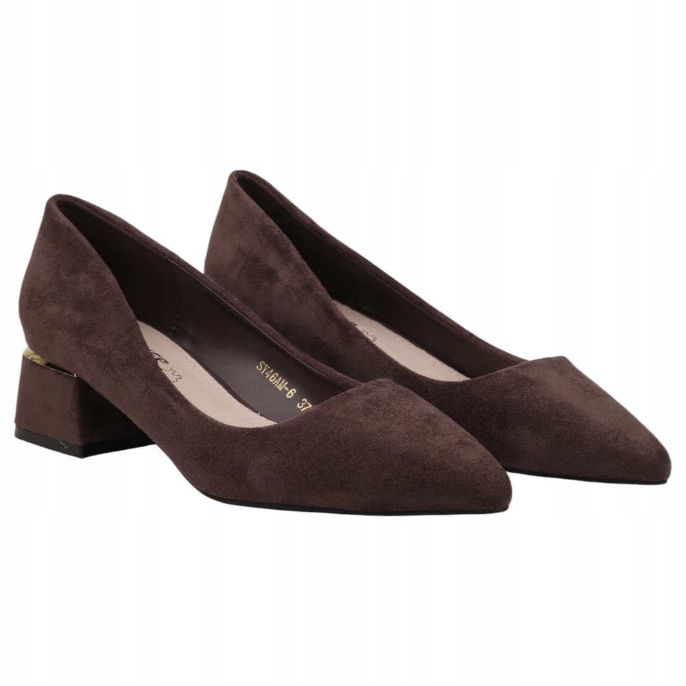 Brązowe Czółenka Damskie Na Słupku Buty Wkładki Ekoskóra