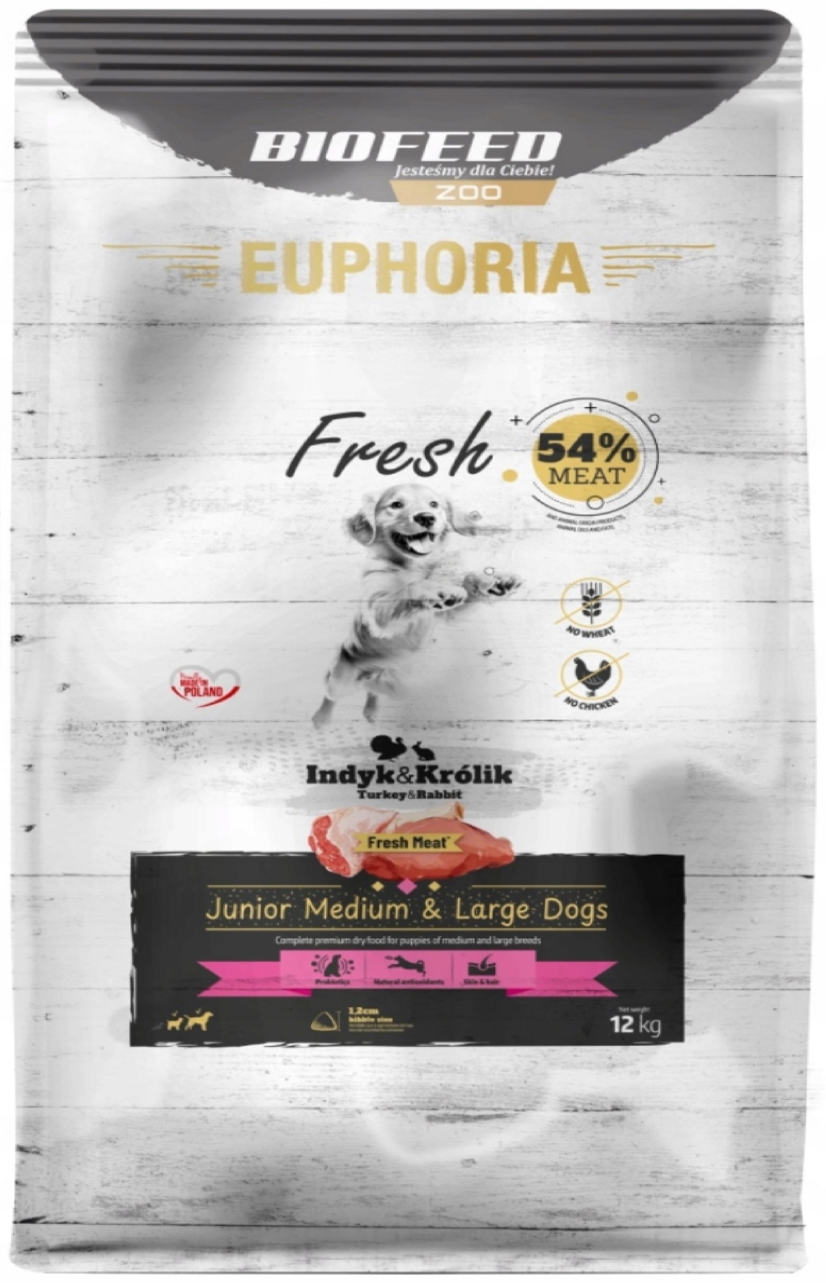 Sucha Karma Euphoria Fresh rasy średnie duże Indyk z Królikiem Junior 12Kg