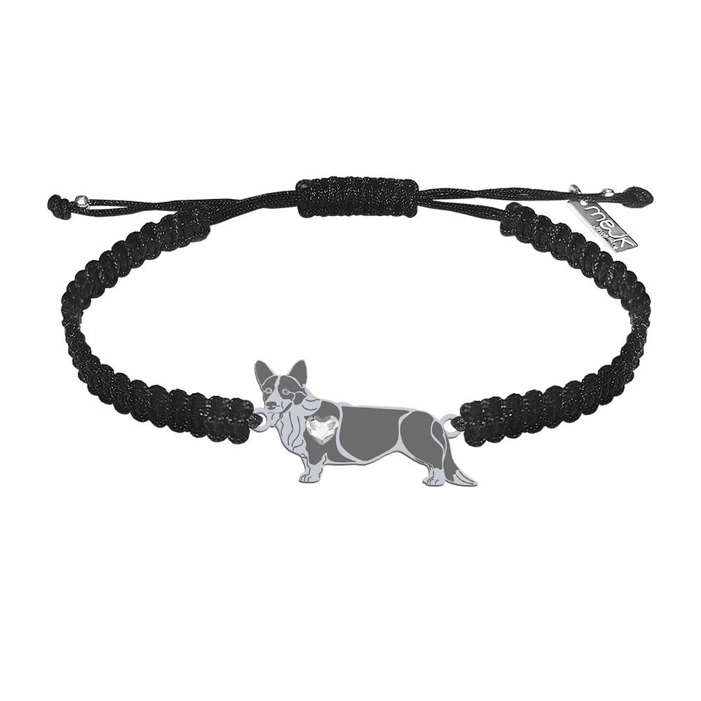 Stříbrný náramek s psem Welsh Corgi Cardigan 925 Makramé Gravírování Bonus