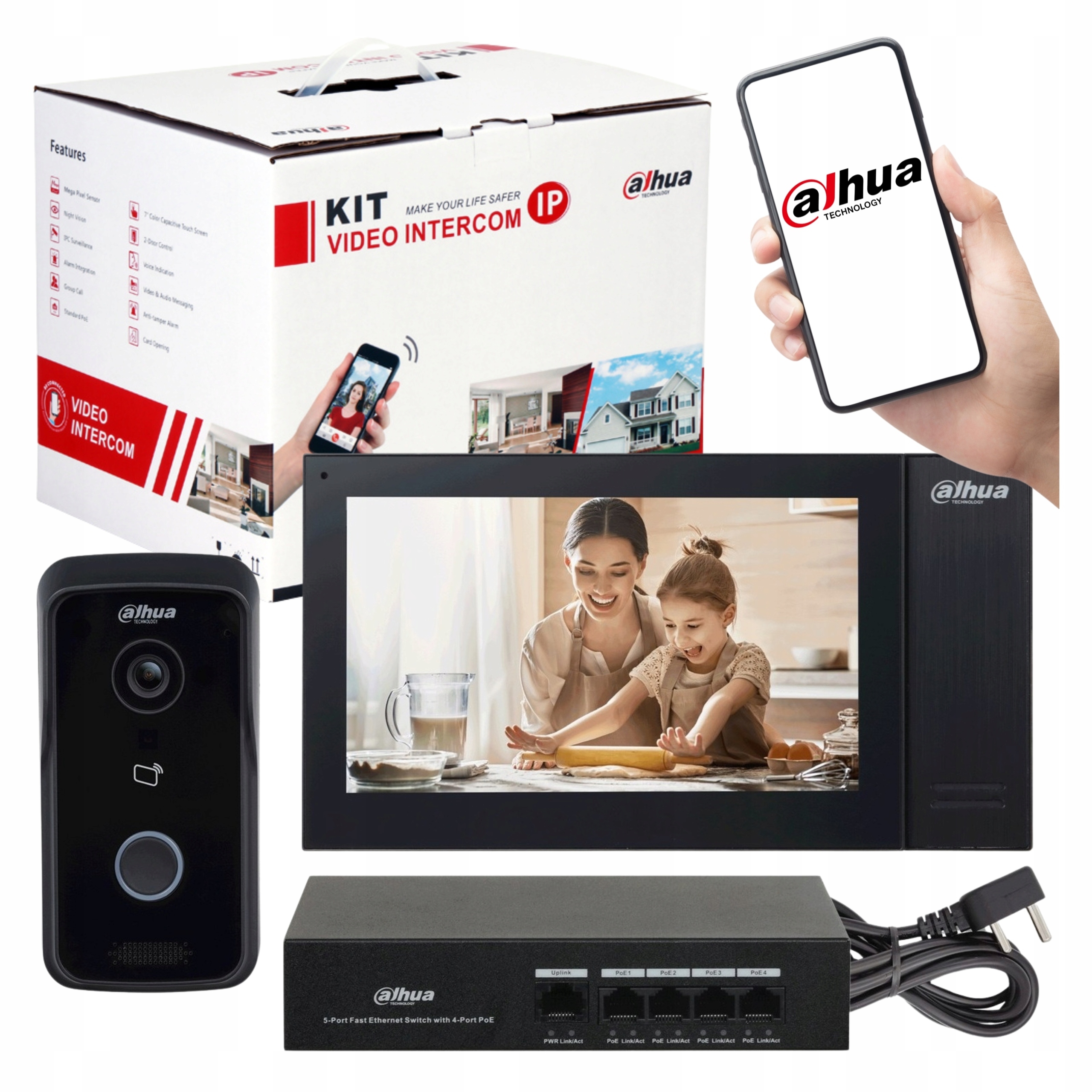 Zestaw wideodomofonowy Ip Dahua KTP02 wideo domofon jednorodzinny PoE Ir