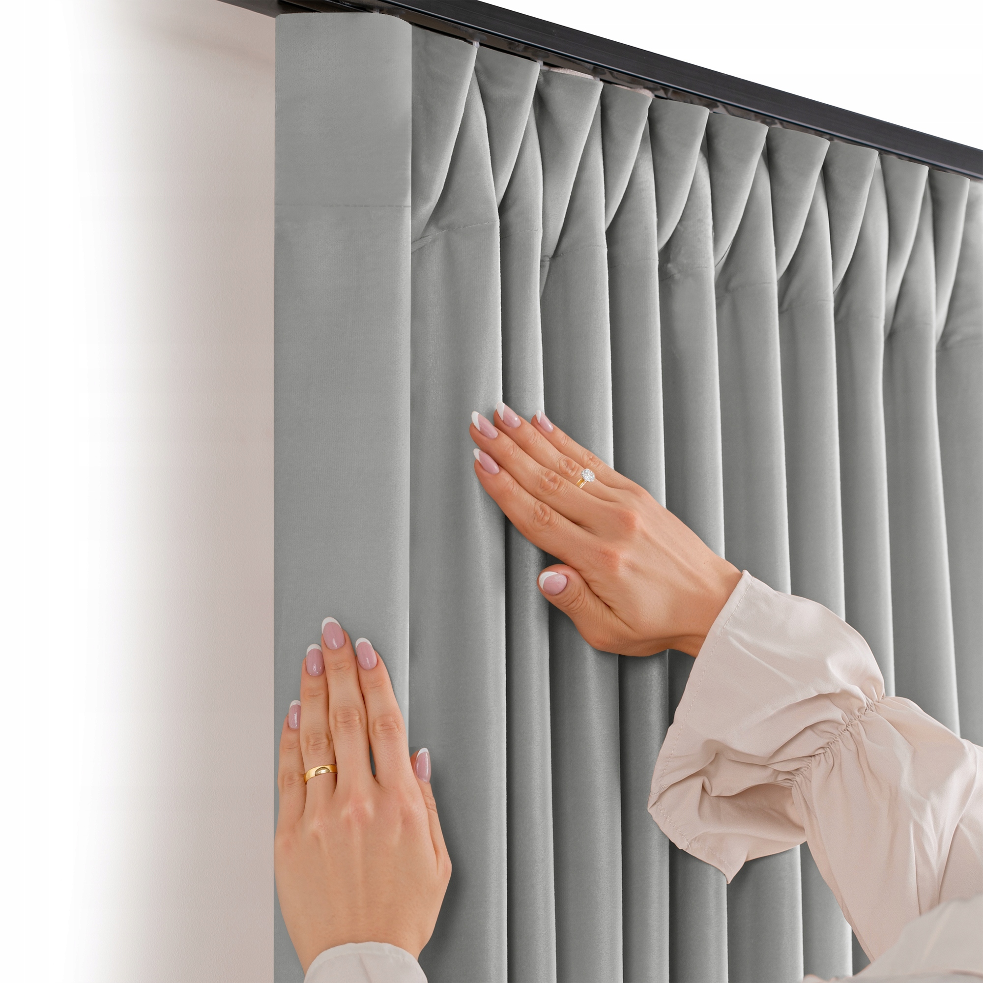 Filumi Závěs samet Velur Řasící páska Světle Šedá 265x270