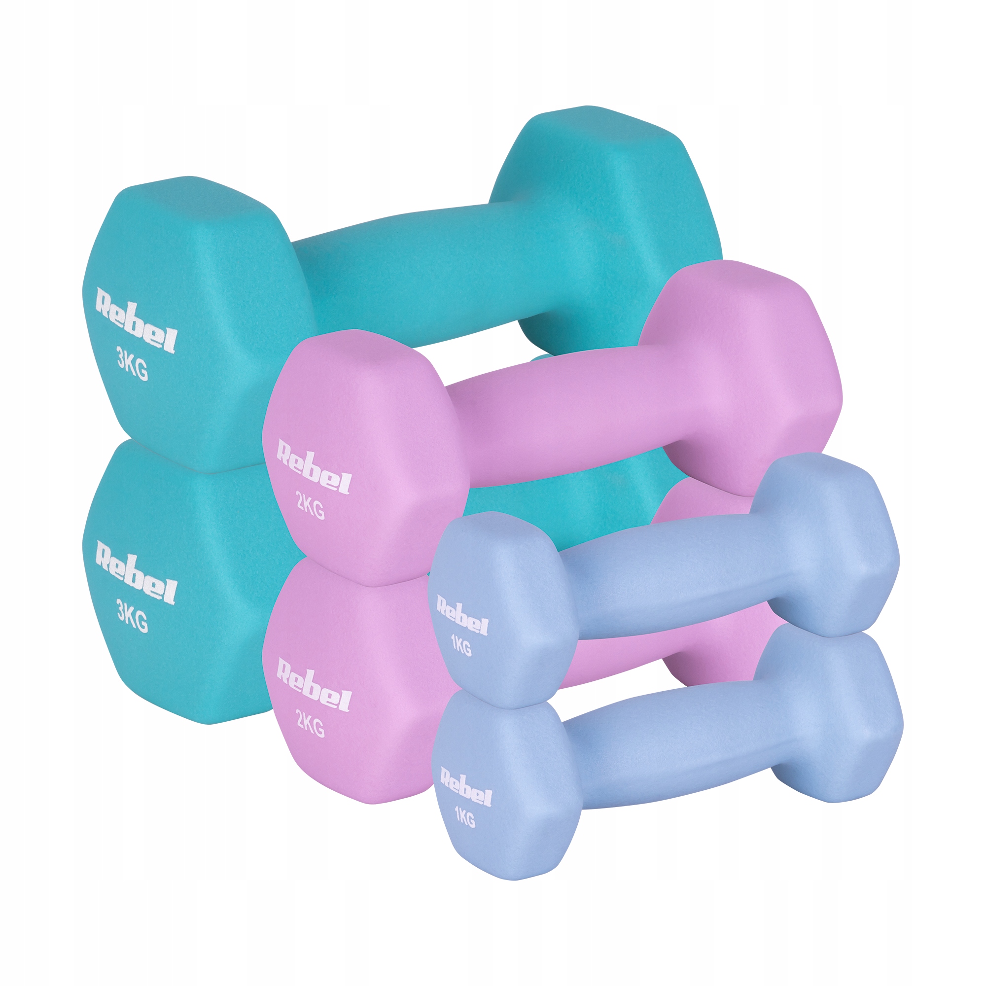 Neoprenové litinové činky Hex, sada 12 kg pro fitness cvičení Rebel