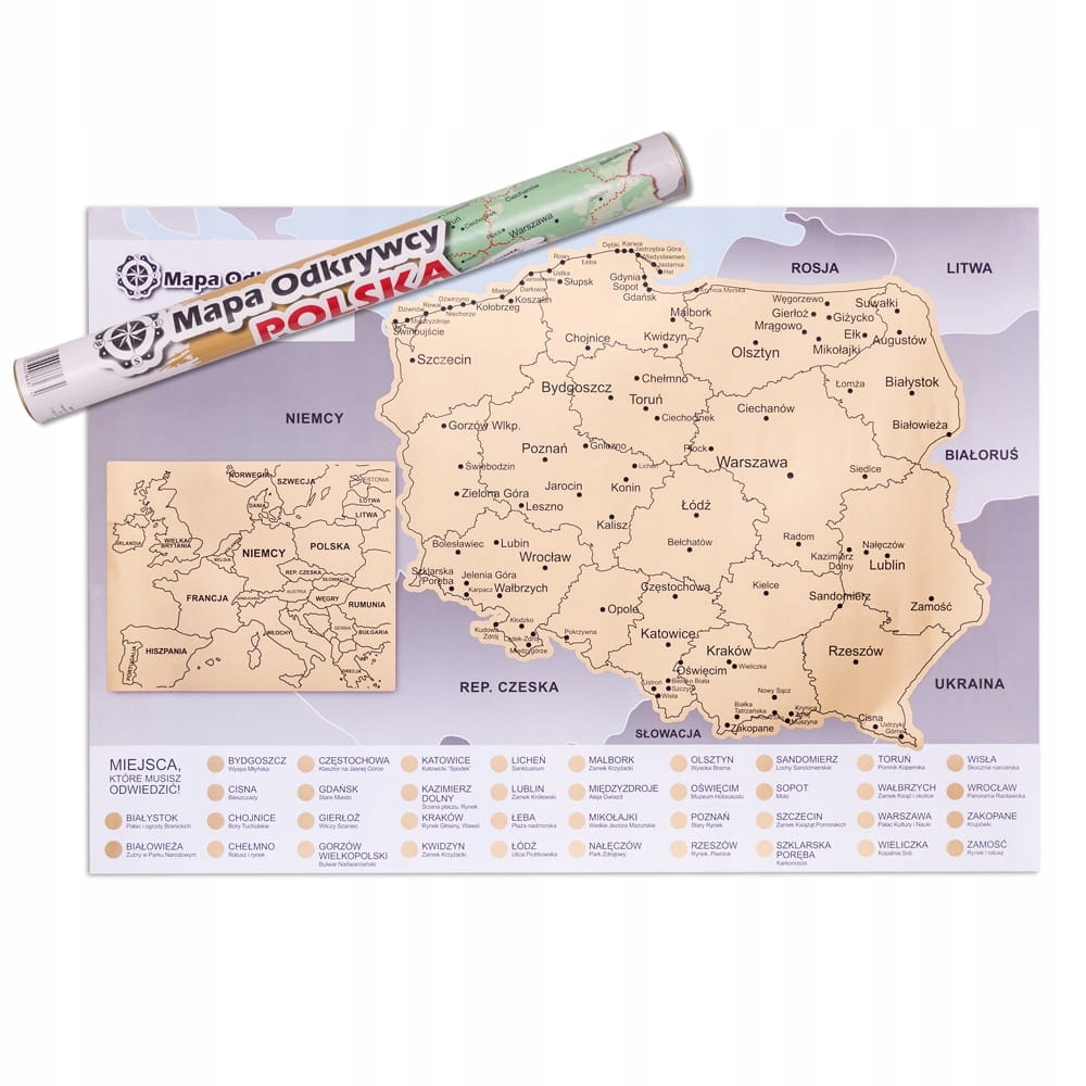 

Mapka zdrapka Polski podróżnika polska mapa