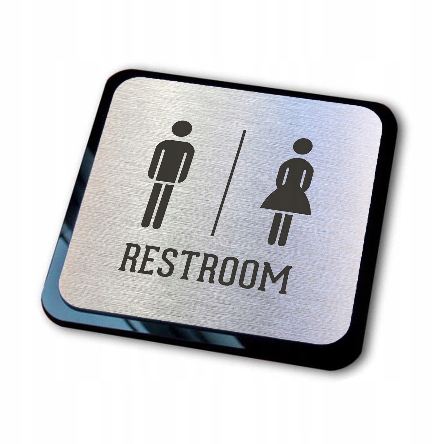 srebrna tabliczka informacyjna grawer restroom