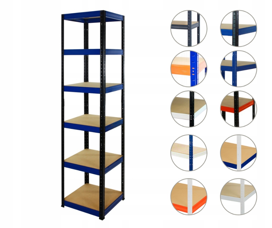 Kovový regál, skladový garážový regál Helios Hbn 213x040x40 6 polic