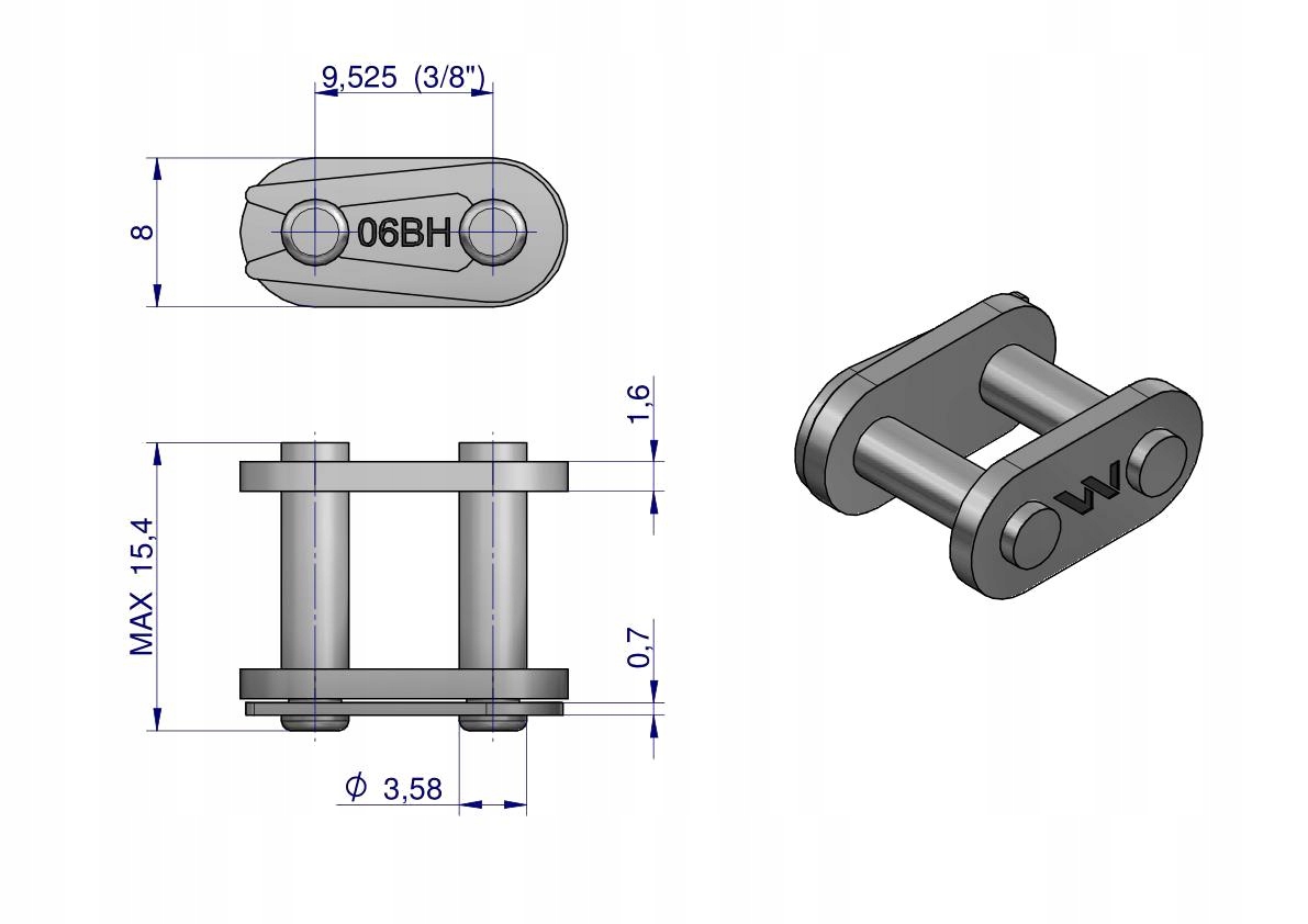 Zamek łańcucha wzmocnionego przemysłowego Z06BH-1 (R1 3/8) Waryński ( sprze Producent części Agro