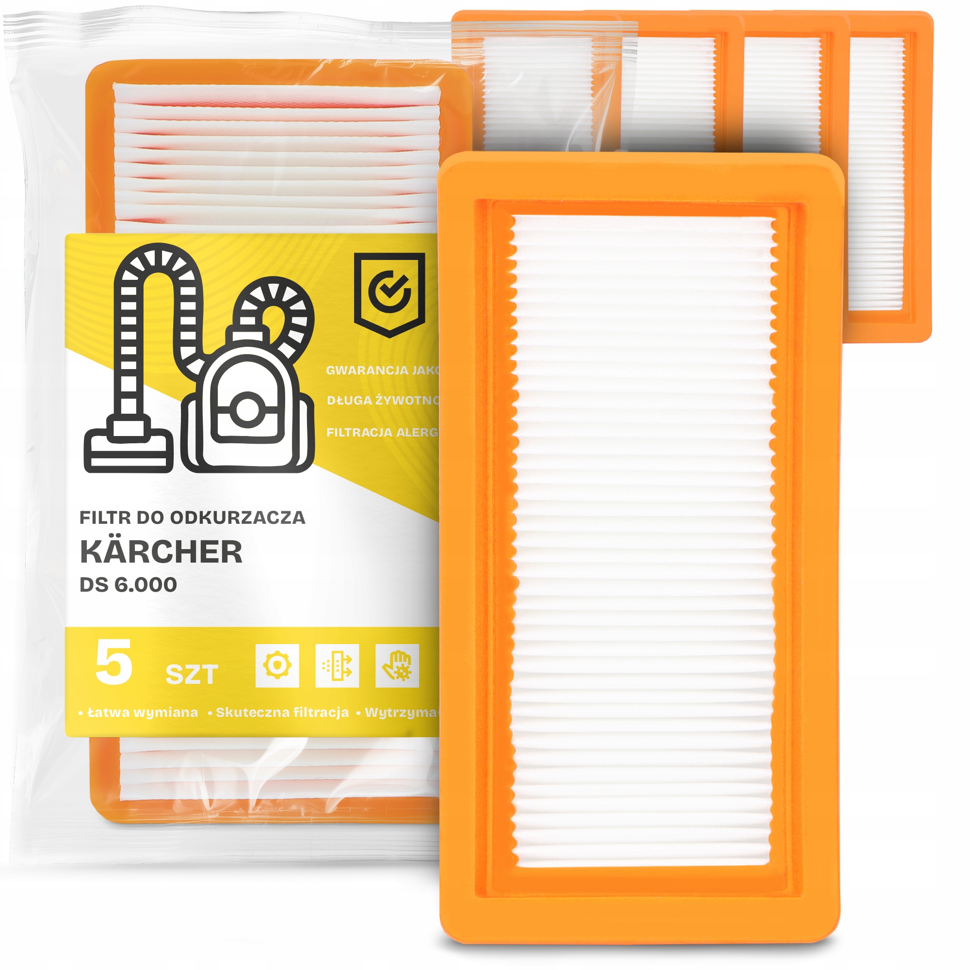 5 x Filtr Pro Vysavač Kärcher Ds 6.000 Omyvatelný vzduchový Filtr Em-w