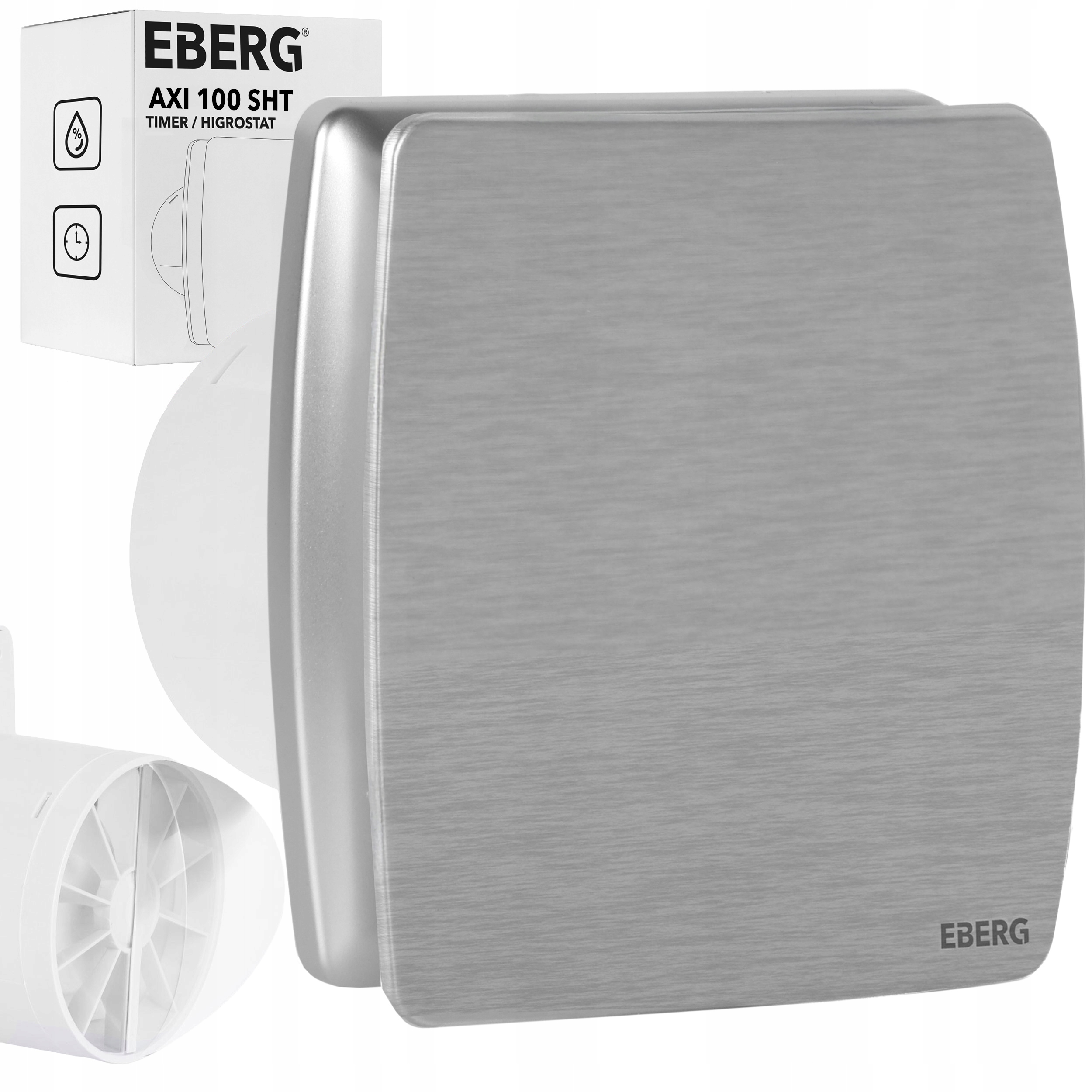 Wentylator łazienkowy Eberg Axi 100 Silver szczotkowane aluminium Higrostat