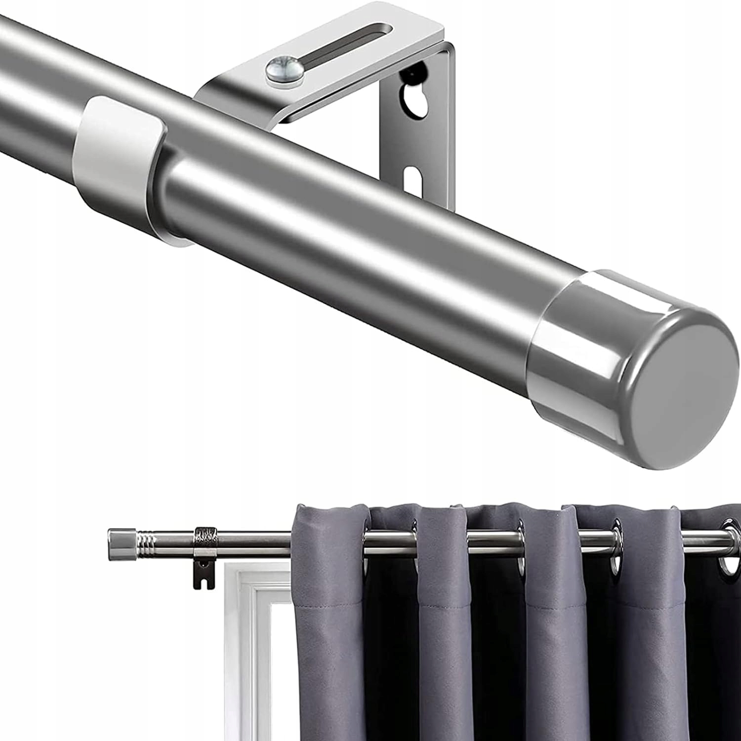 Garnýž 76-198 CM Garnýž Skládací Na Okna Kulatá Špička Silver Stříbrná