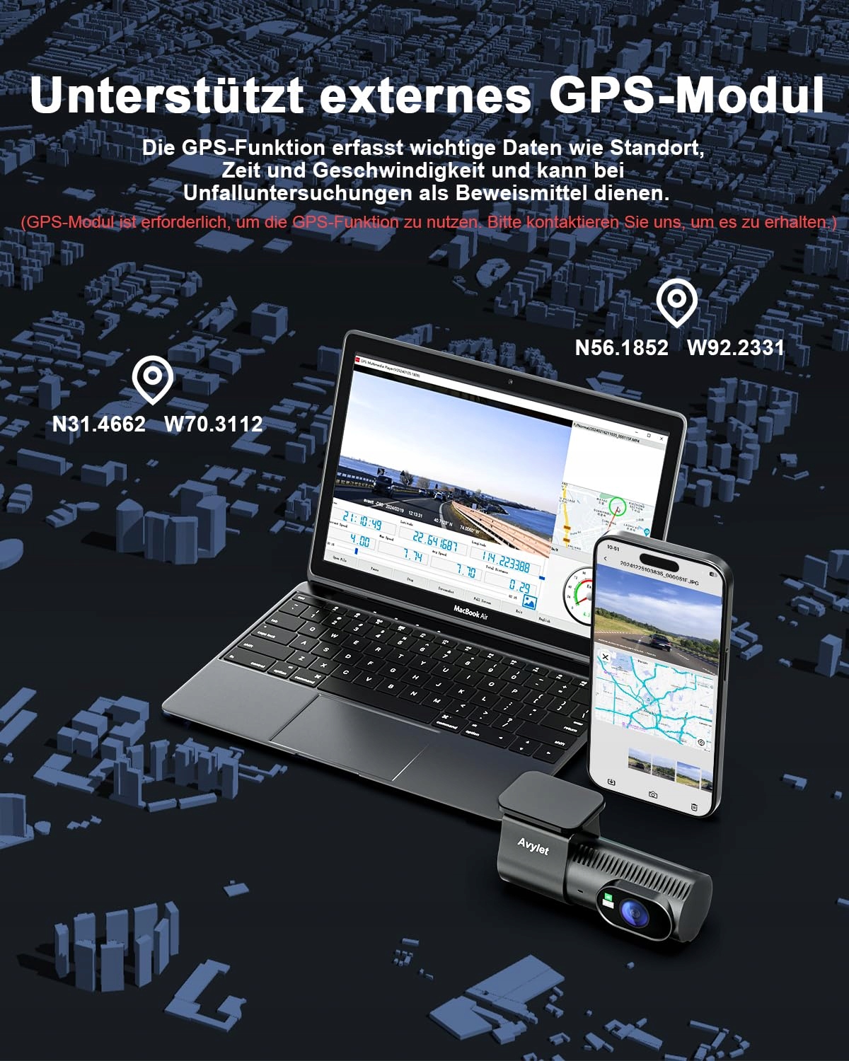 AVYLET Kamera Samochodowa 4K 1080P Przód Tył WiFi GPS Nocny Tryb 170° 150° — miniatura 5