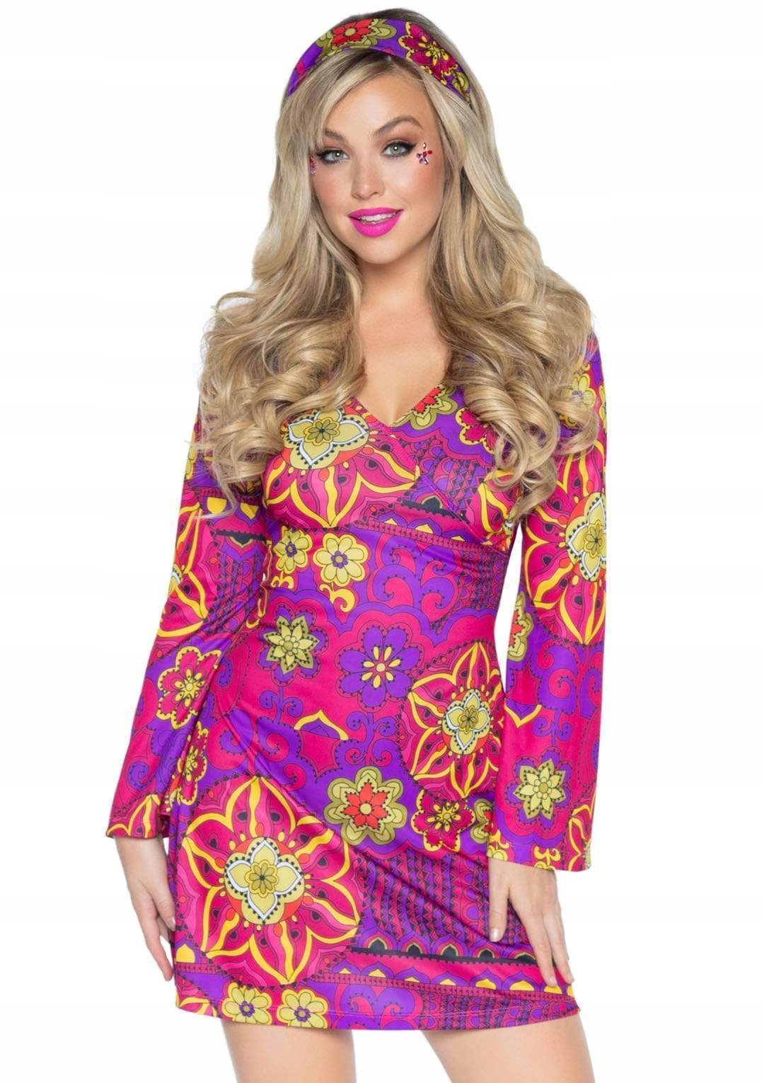 Retro kostým Go-Go Dress Leg Avenue – barevný hippie kostým, velikost S/m