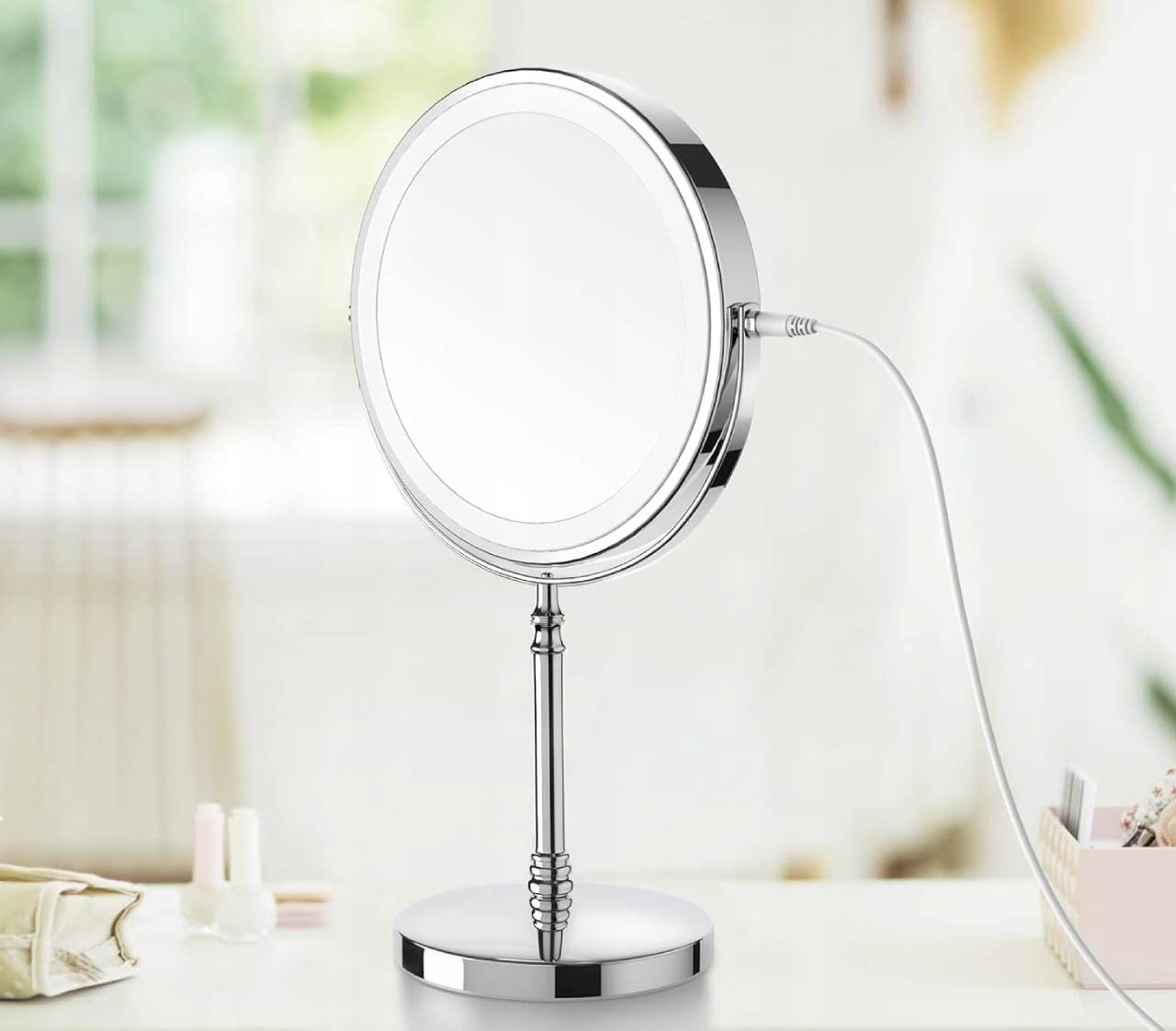 10X Kosmetické Zrcátko Pro Líčení, Podsvícené, Zvětšovací Led, stojící